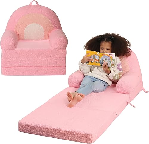 Miniatura 7 de Sofá plegable para niños, sofá de oso de peluche Sherpa con tres cojines de espuma plegables, cómodo para edades de 3 a 6 años