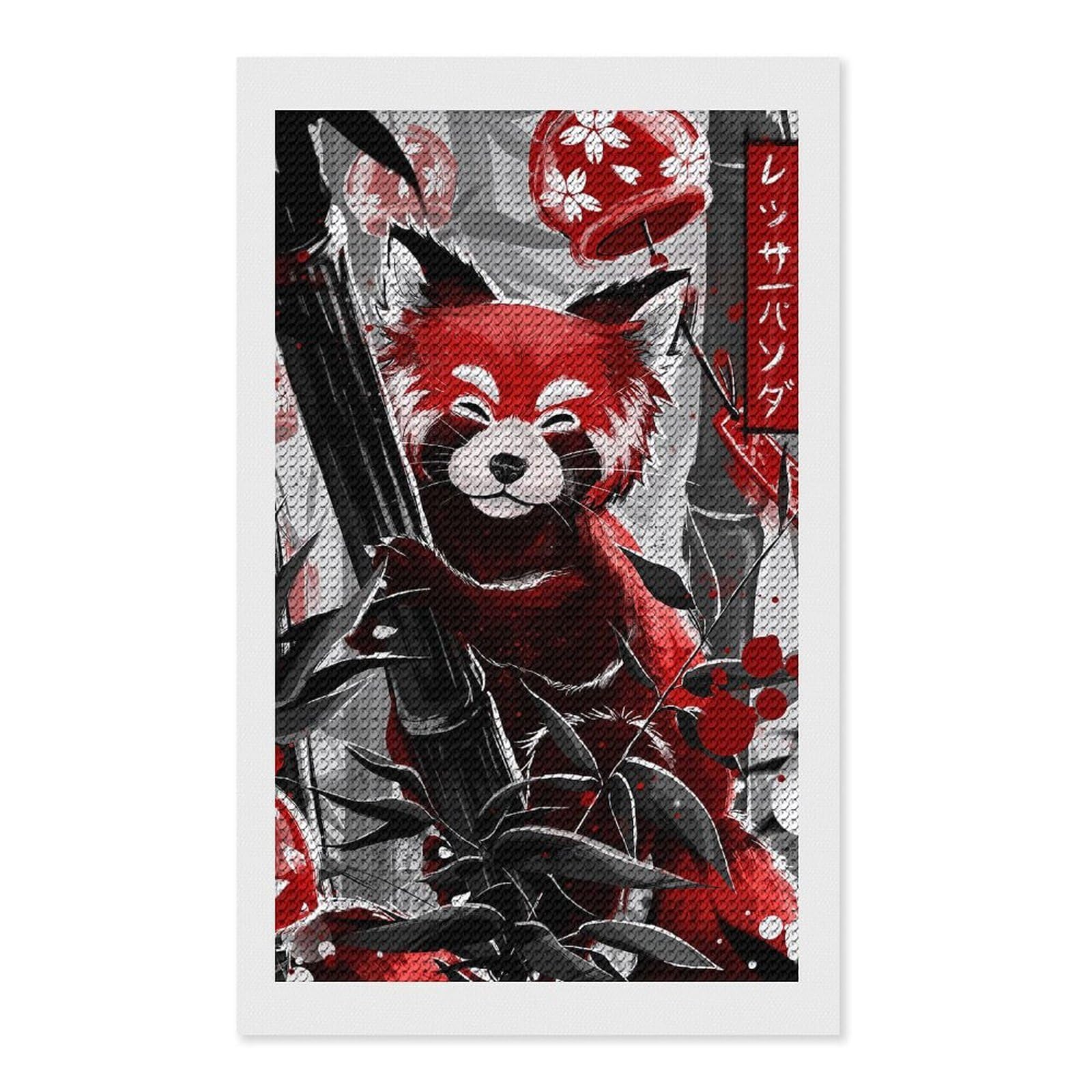 Junmoney Guardian of The Emerald Forest - Red Panda Full Drill Diamond Painting Kit 12"x20", for Teens, Adhesive Canvas, Bedroom Decor, Holiday Gift Idea