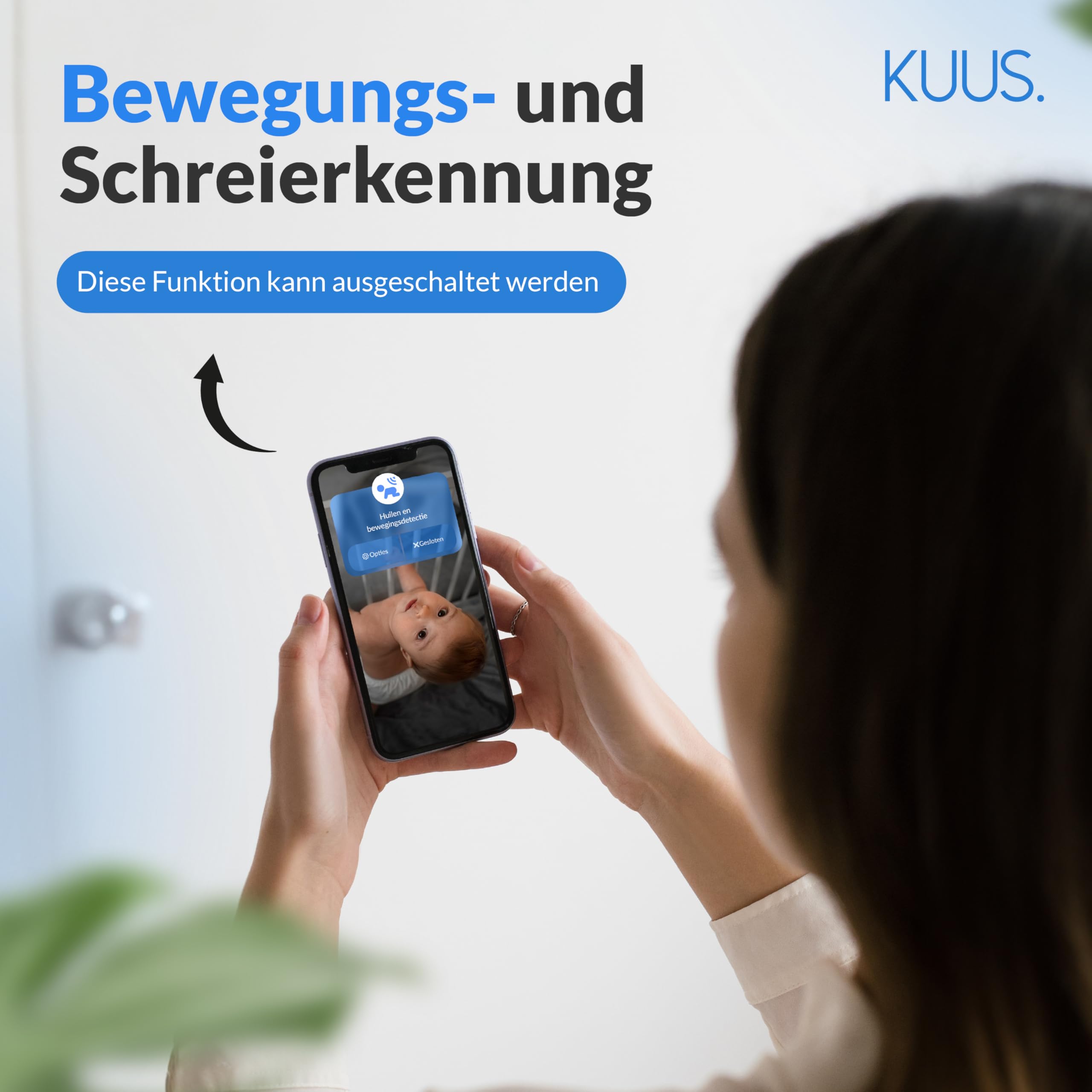 KUUS. Babyphone mit Kamera und APP 2K, Babyphone ohne Monitor WLAN mit App, Nachtlicht. Weißes Rauschen, White Noise Einschlafhilfe, BabyKamera