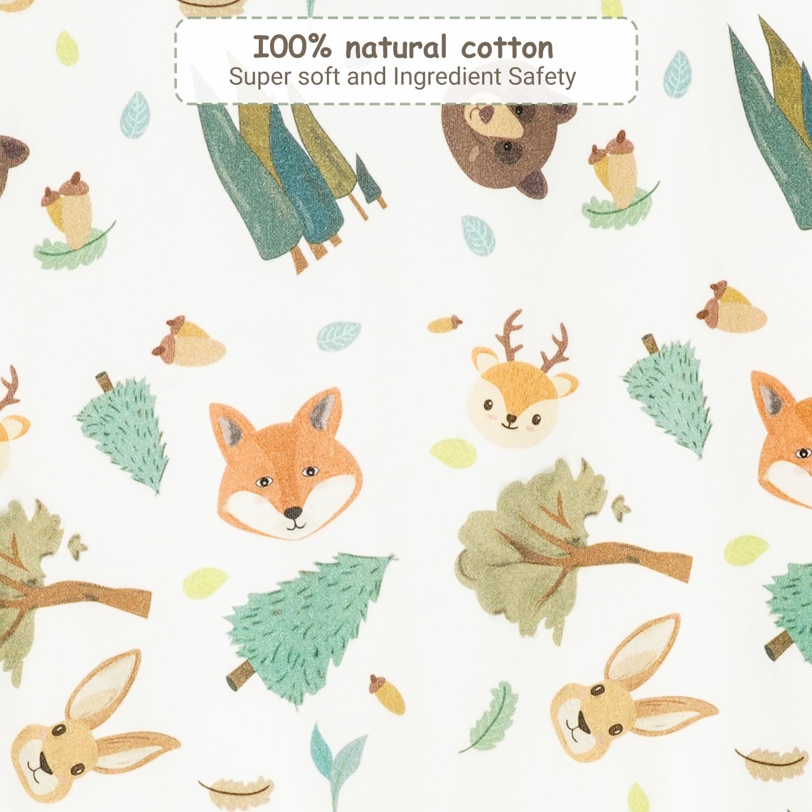 WYTbaby 2 Pack Saco de Dormir con Pies 1.0 Tog 100% Algodón Saco Dormir Bebe para Niños y Niñas, Animal Forestal + Verde Claro