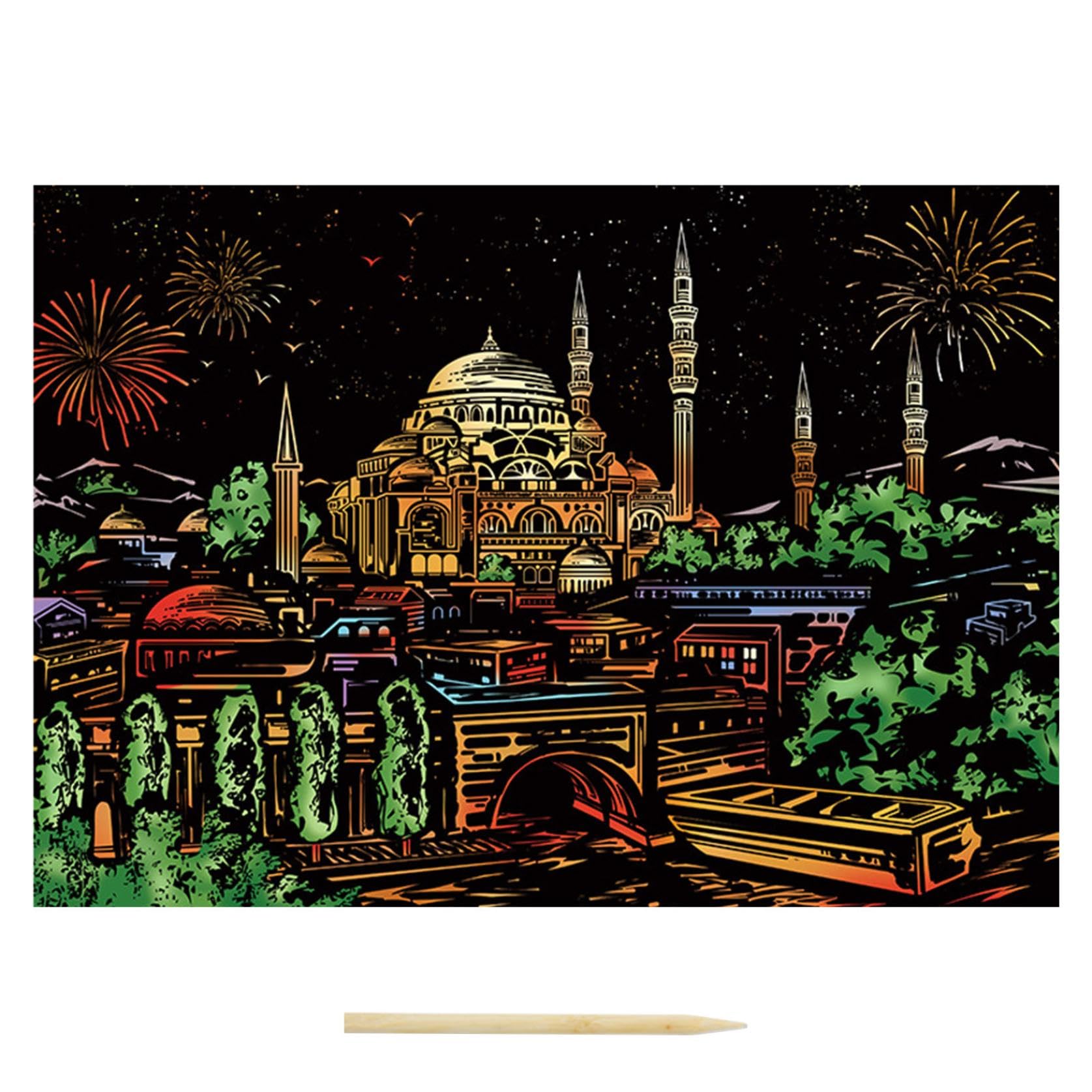 Rainbow Scratch Paper Scratch Art for Kids Adults City Night Scenery Around The World Scratch Art Supplies Creative DIY Sketch Sheets Party Favor Christmas Birthday Gift (Istanbul)