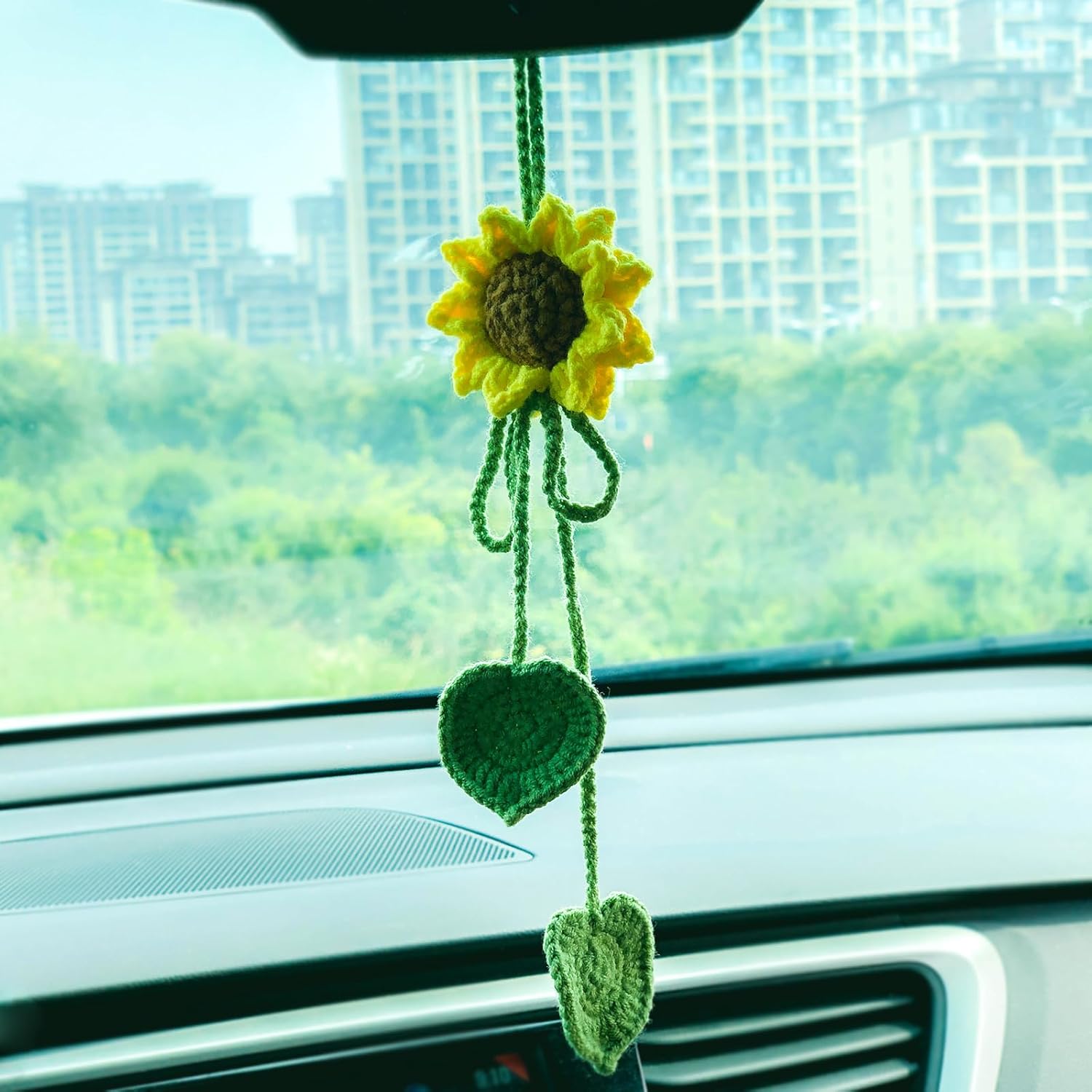 Joekaran Crochet Sunflower and Cute Car Accessories for Women, Handmade Girly Car Rear View Mirror Accessories, Decor, Keychains for Girls, Bag Charm Gift Girl Pendant