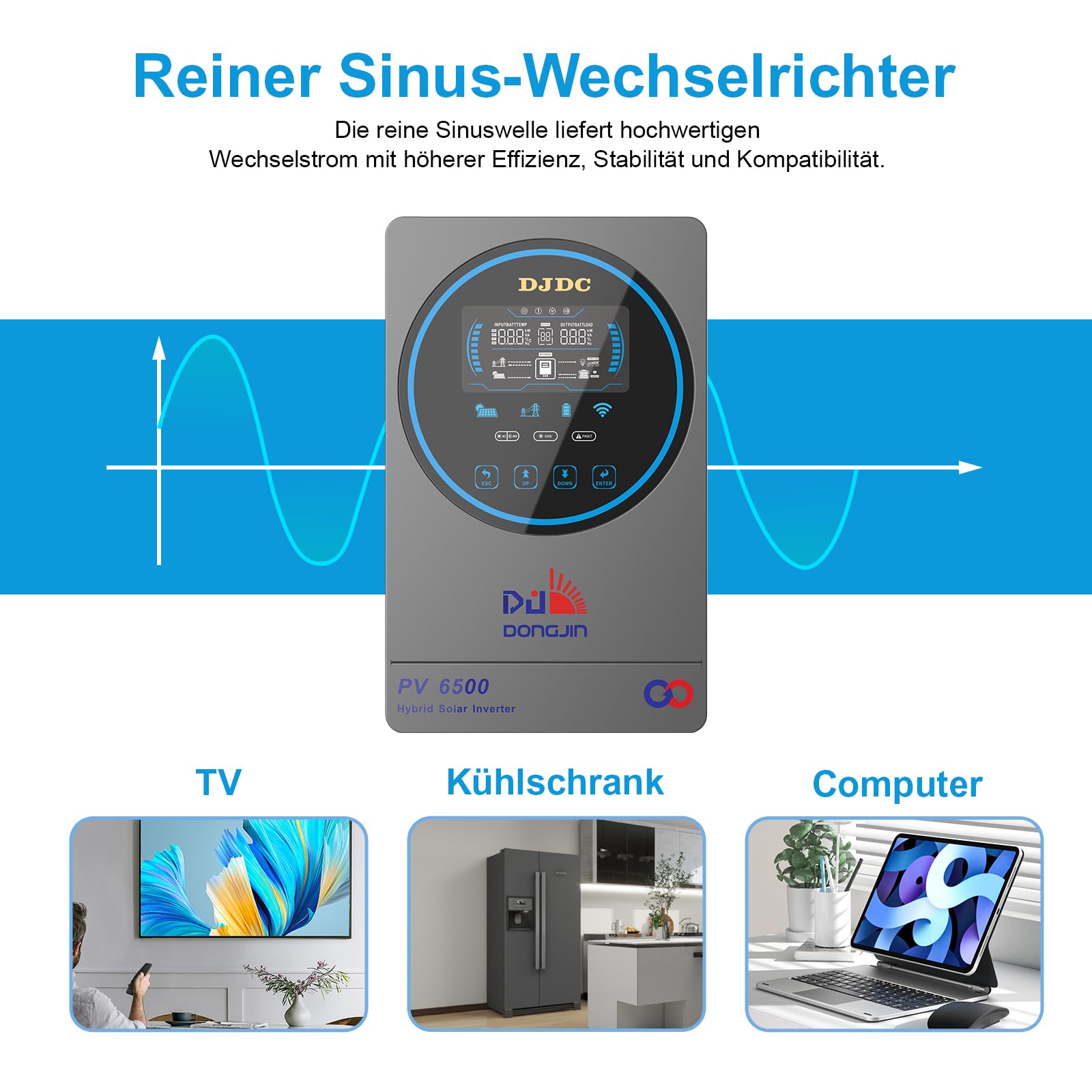 24V Hybrid Wechselrichter 4500W 24VDC auf 220/230VAC Reiner Sinus-Hybrid Wechselrichter mit 150A MPPT Solar Inverter Max. PV-Eingang 450V (24V4500W)