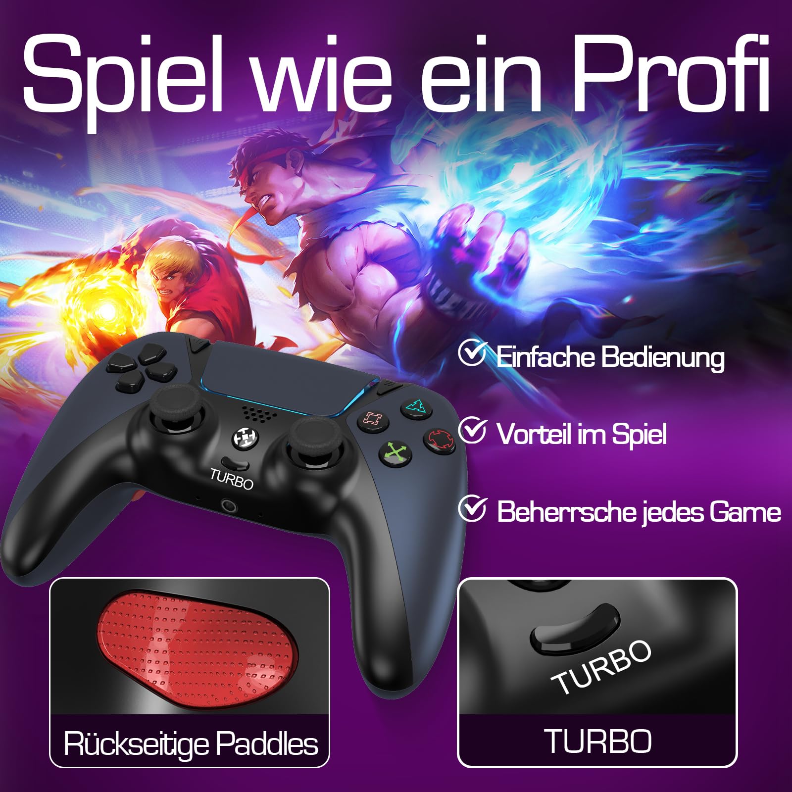Ymir Wireless Luna Controller für Fire TV Stick, PC Bluetooth Gamepad, ALPS Joysticks ohne Drift Turbo Gyro 1200mAh Akku Schwarz