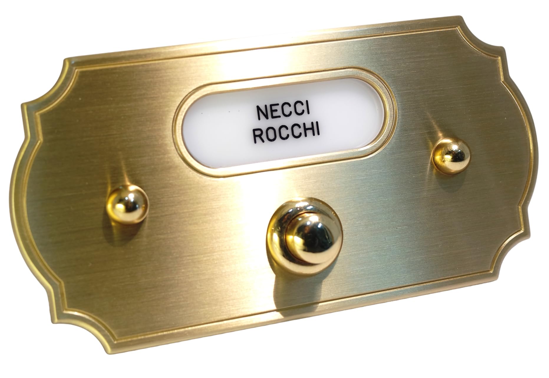 Neroni Mameli Placca Campanello in Ottone Satinato per Esterno abitazione - Porta Ingresso Casa, con Pulsante Elettrico - Modello Adriano - Made in Italy