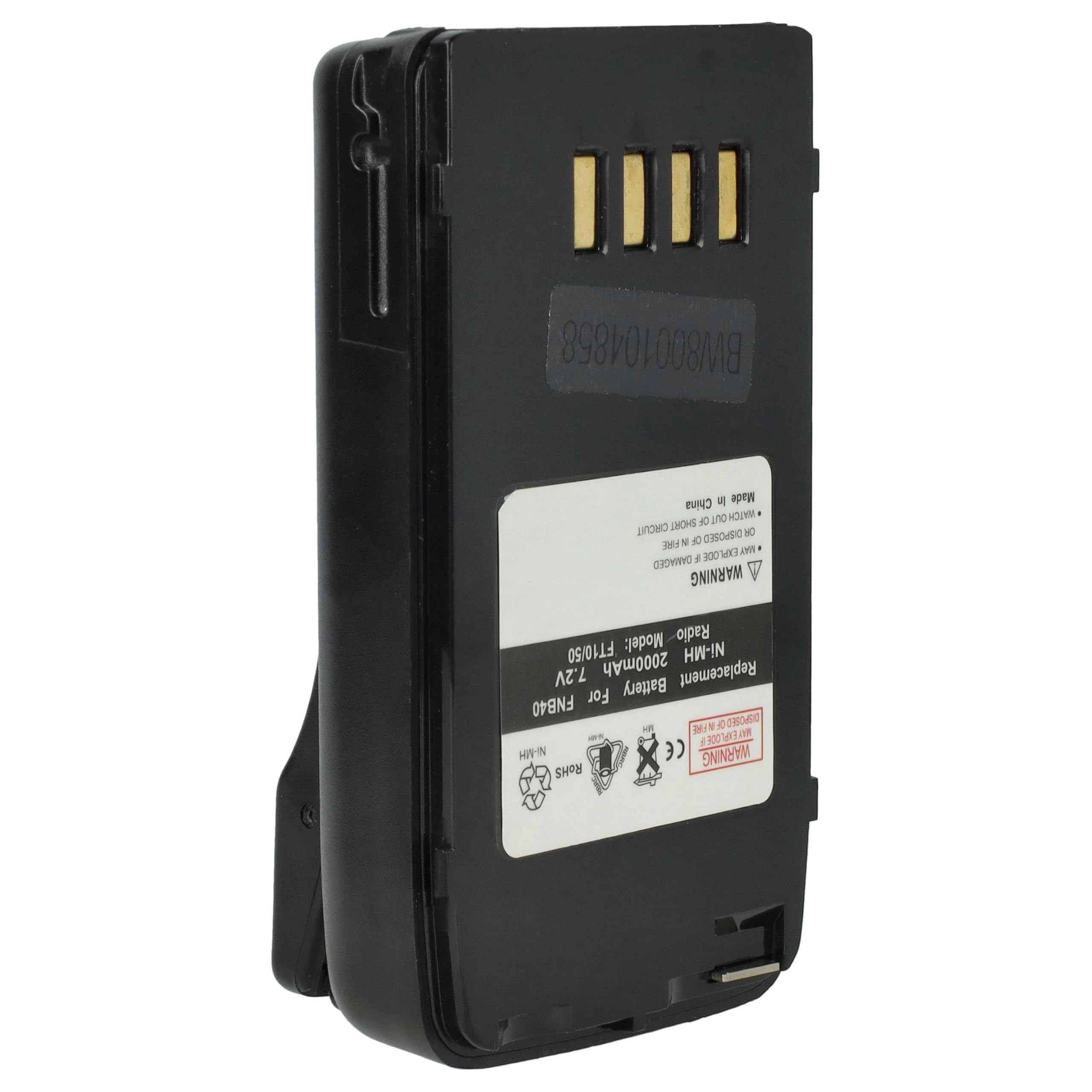 vhbw Akumulator kompatybilny z Vertex/Yaesu FT50R | FT-10R, FT40R, FT10R, FT-40R, krótkofalówka (2000 mAh, 7,2 V, NiMH) + klips do paska
