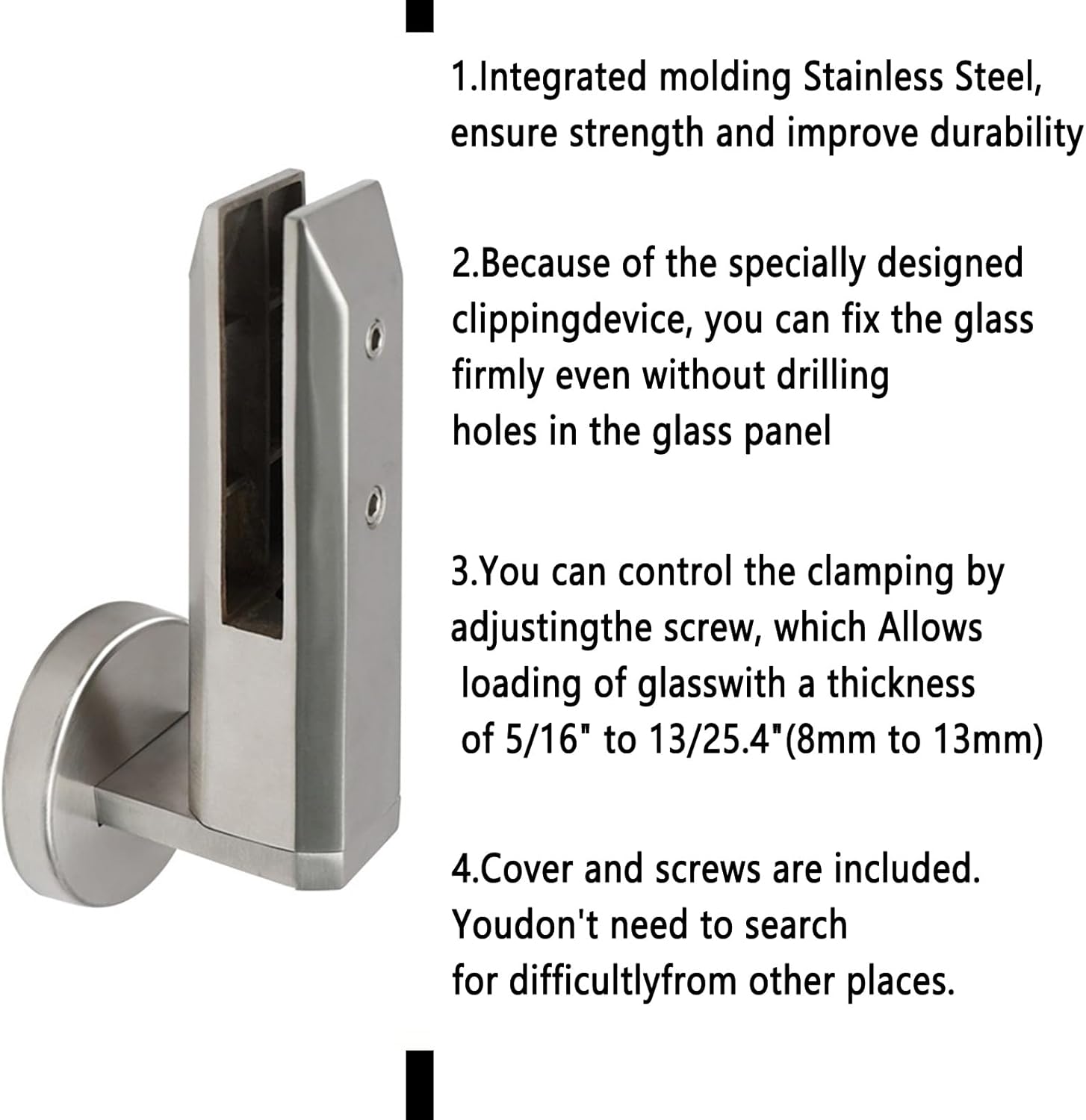 Heavy Duty 304 Stainless Steel Glass Railing Clamp - No Holes Required, Fits 8mm-13mm Tempered Glass for Pool Fence, Balcony, Deck, Stair Handrail,Black,2PCS