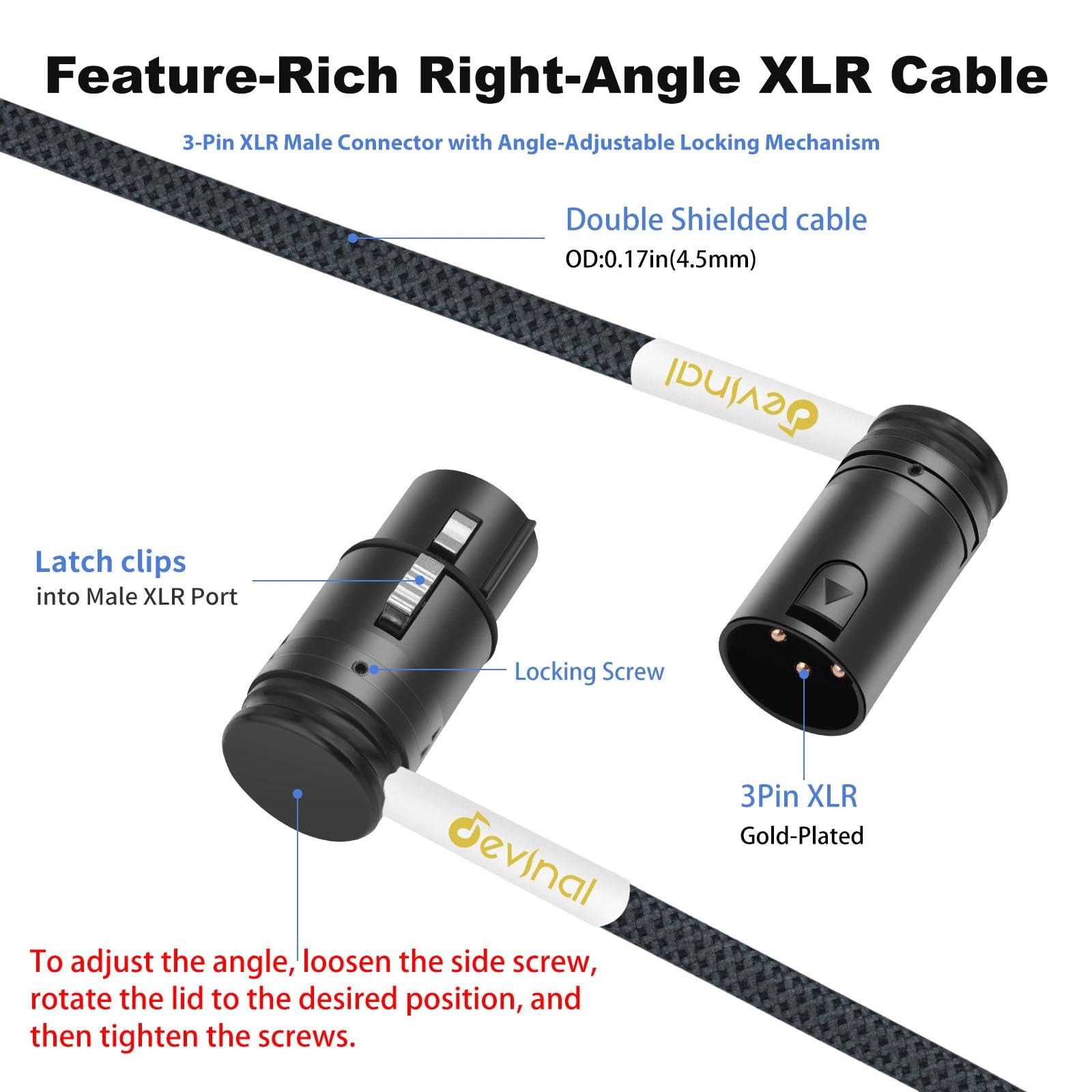 Cable XLR en ángulo recto, ángulo giratorio de 360 grados hembra XLR a ángulo giratorio de 360 grados macho XLR para micrófono, adaptador de cable de micrófono de 6 pies, 2 unidades