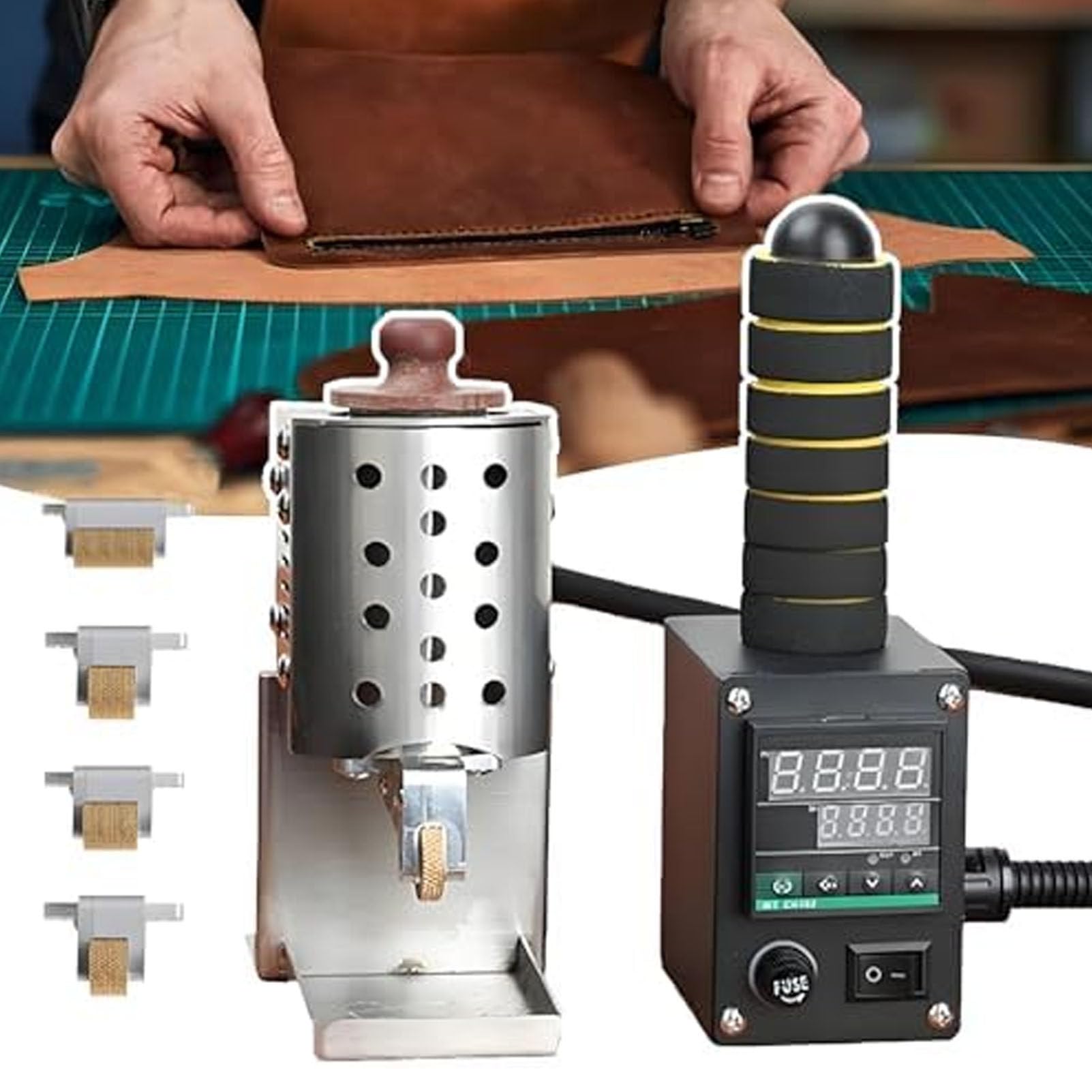 Dispensador portátil de cola termofusible, máquina de calentamiento de adhesivos comerciales con pantalla digital, temperatura regulable de 50 a 220 °C, con 4 tipos de aplicadores de cola 50ML