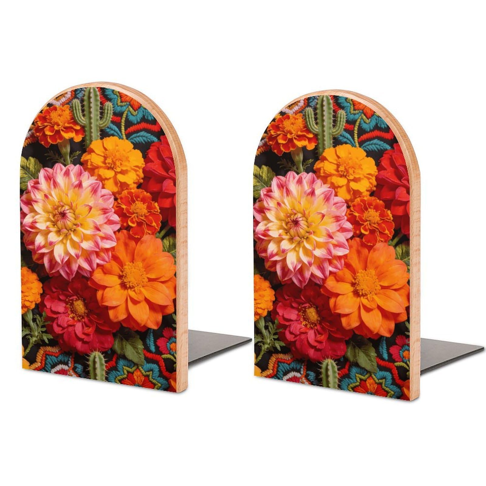 Sujetalibros de flores mexicanas estables con soportes decorativos de madera