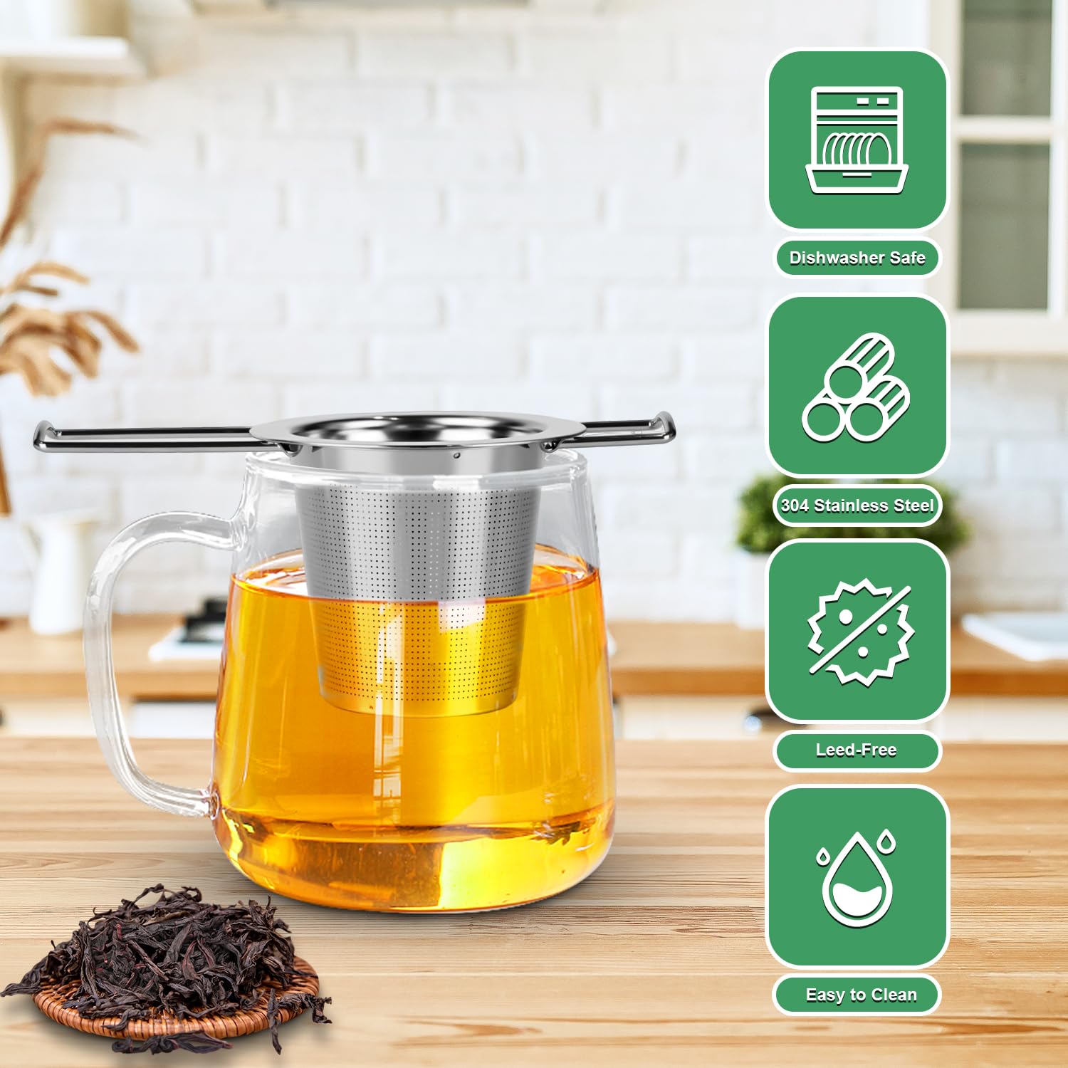 Infusor de Té de Acero Inoxidable 304, Filtro para Té con Tapa y Mango Plegable, Reutilizable 2 Piezas
