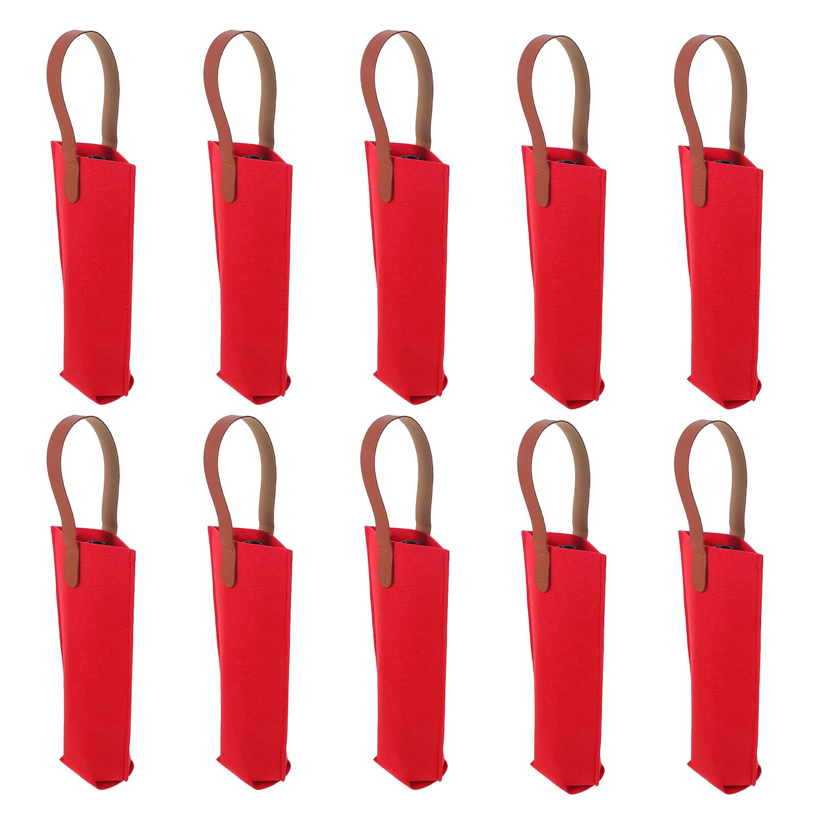 Porte-bouteilles en feutre rouge x10 avec poignées | Pochette de transport isolante 30x9 cm