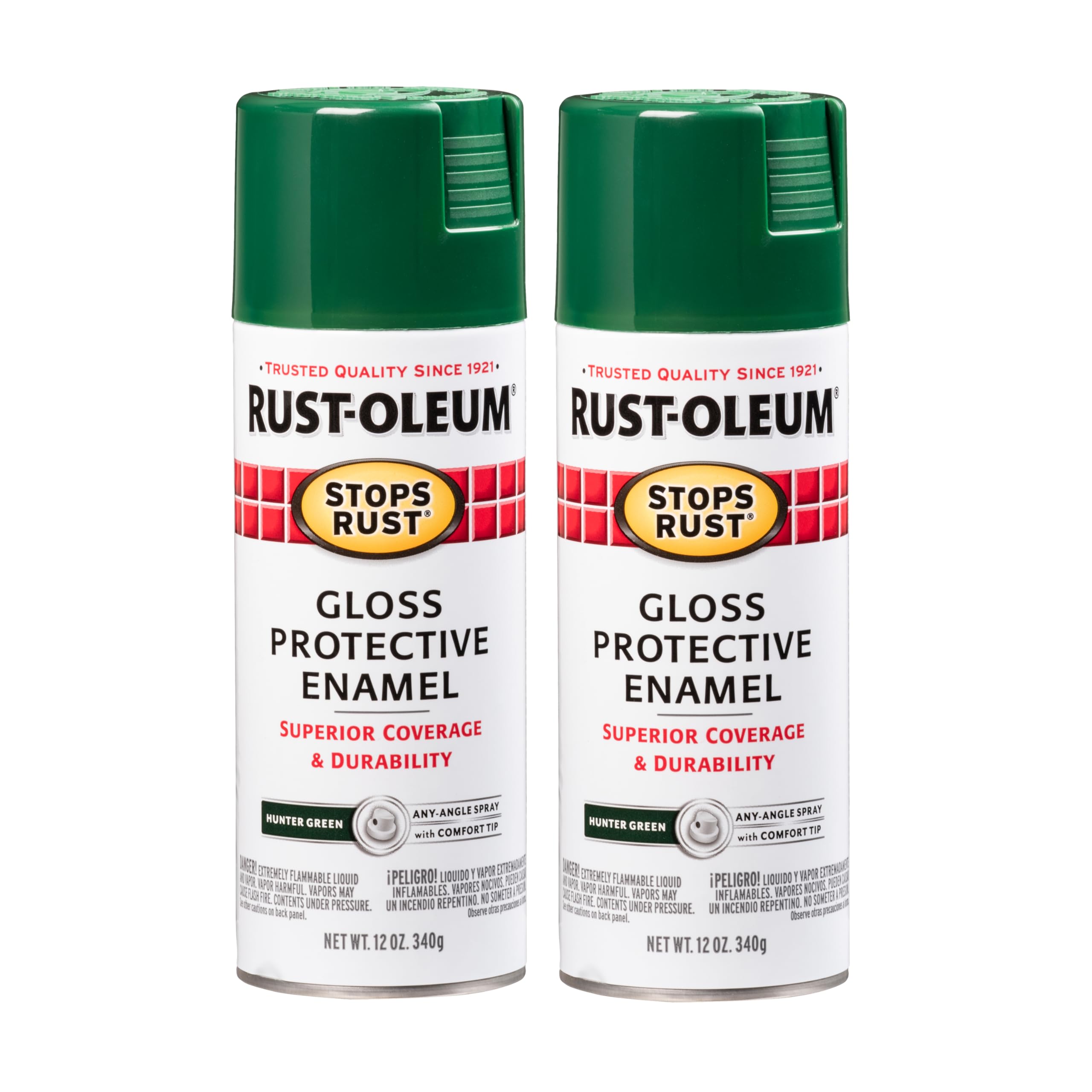 Rust-Oleum Stops Rust Spray Paint, Gloss Hunter Green | Rust Resistant, Indoor and Outdoor Durability, Beautiful Finish on Metal, Wood and More, Sprays from Any Angle, 2 Pack