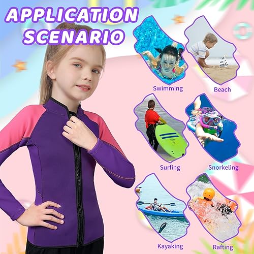 Miniatura 9 de Traje de neopreno para niños y niñas, 0.079 pulgadas, 0.118 pulgadas, manga larga, cremallera frontal, chaqueta térmica para mantener el calor,