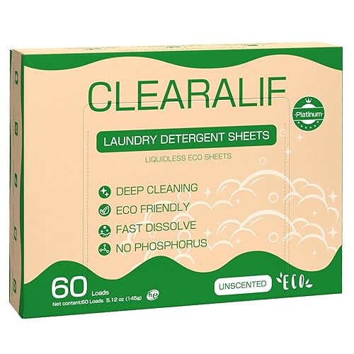 CLEARALIF Hojas de detergente para ropa, hasta 60 cargas, frescas sin perfume, sin líquido, ecológicas, cero residuos, ahorran espacio, tiras de