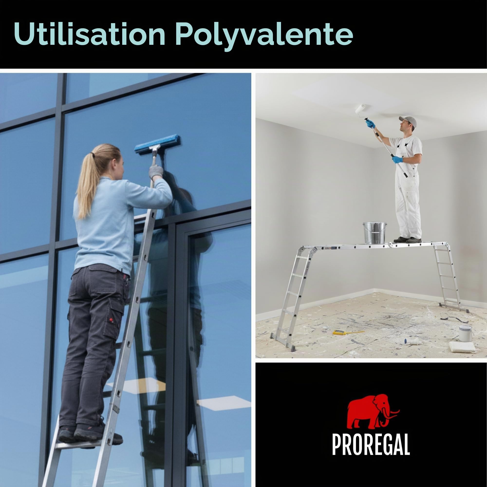 PROREGAL Échelle multifonctionnelle à barreaux MULTISTEP, 4 Parties en Aluminium, 4x5 barreaux, Hauteur maximale 5,7 m, Charge maximale 150 kg, échafaudage, échelle Double, échelle Simple