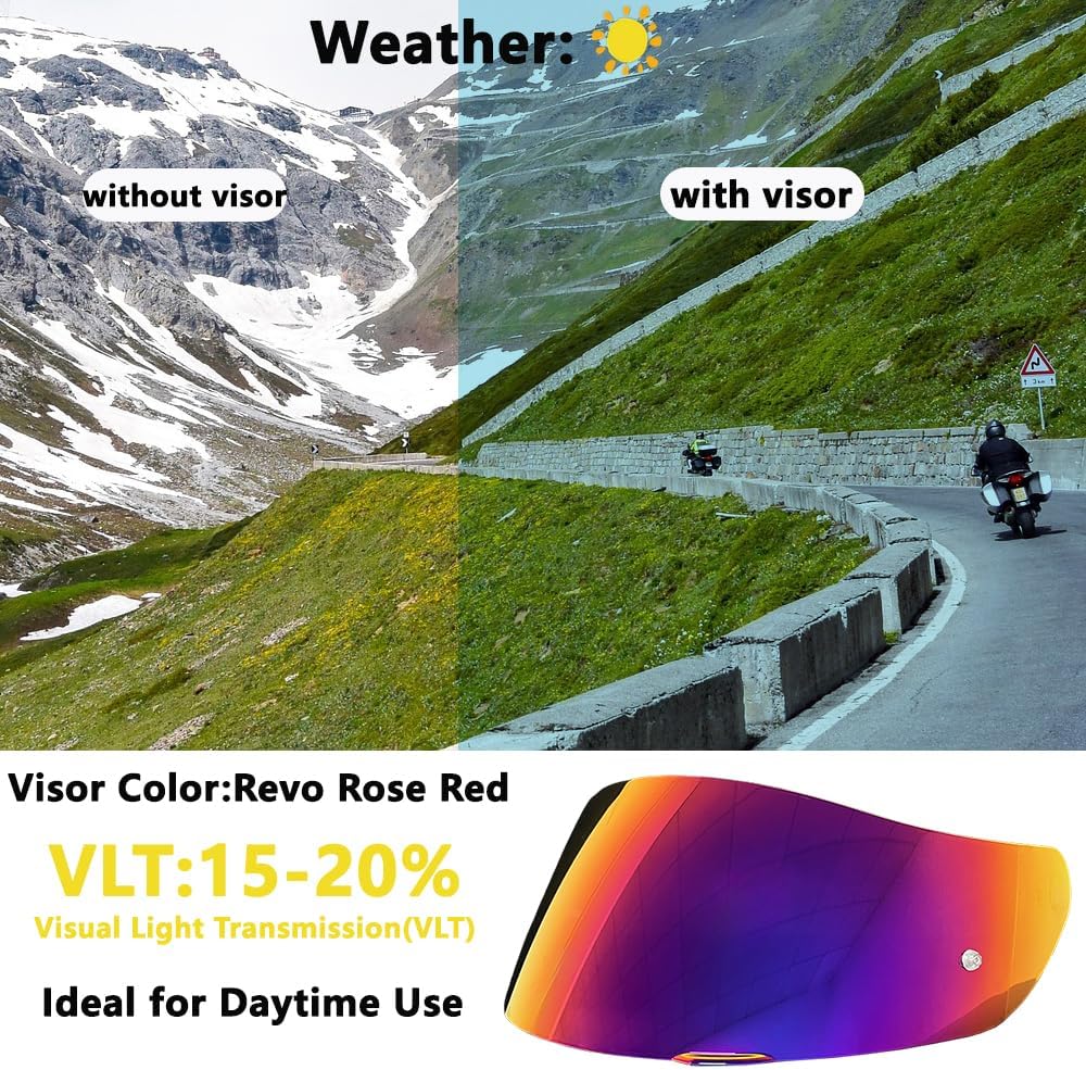 BSTOP K1 Helmet Visor,UV Protecror Helmet Face Shield Visor Windshield for AGV K1, K1S, K3SV, K5, K5S(Revo Rose Red-day use only)