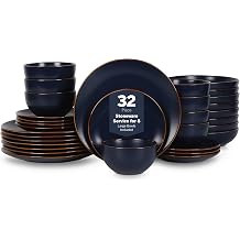 Stone Lain Brasa Stoneware 32 Piece Modern Dinnerware Sets, Plates and bowls, Service for 8, Blue, Microwave & Dishwasher Safe