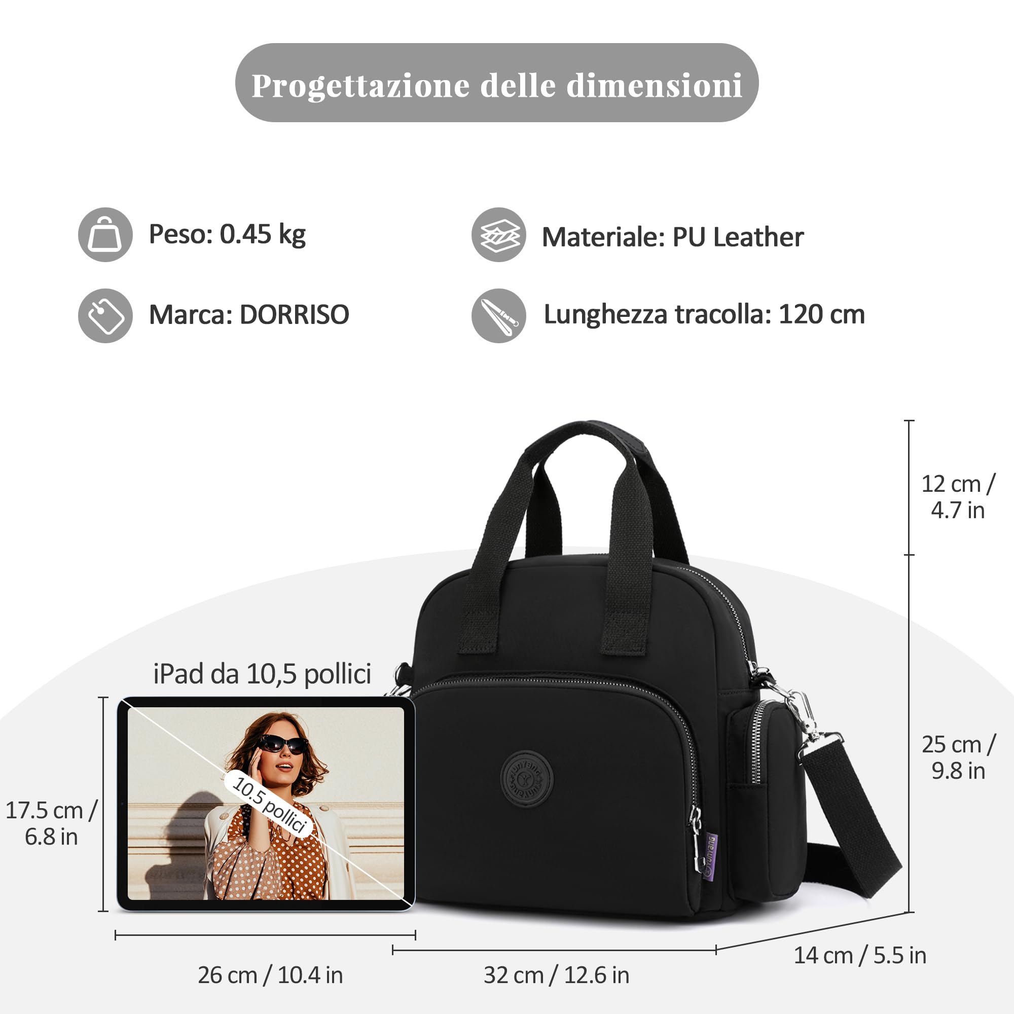 Donne Borsa a Mano Moda Tracolla Borse Donna Zaino Impermeabile Messenger Borsa Porta di Ricarica USB Lavoro Viaggio Casual Quotidiano Tela Borsa a Tracolla Nero A, L, Borsa a Mano, Nero a, L,