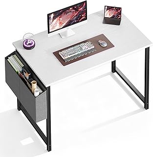 OLIXIS Computer Desk 40 Inch Home Office Desks for Small Spaces, Gaming Writing Study Work Table with Storage Bag for Bedroom, White