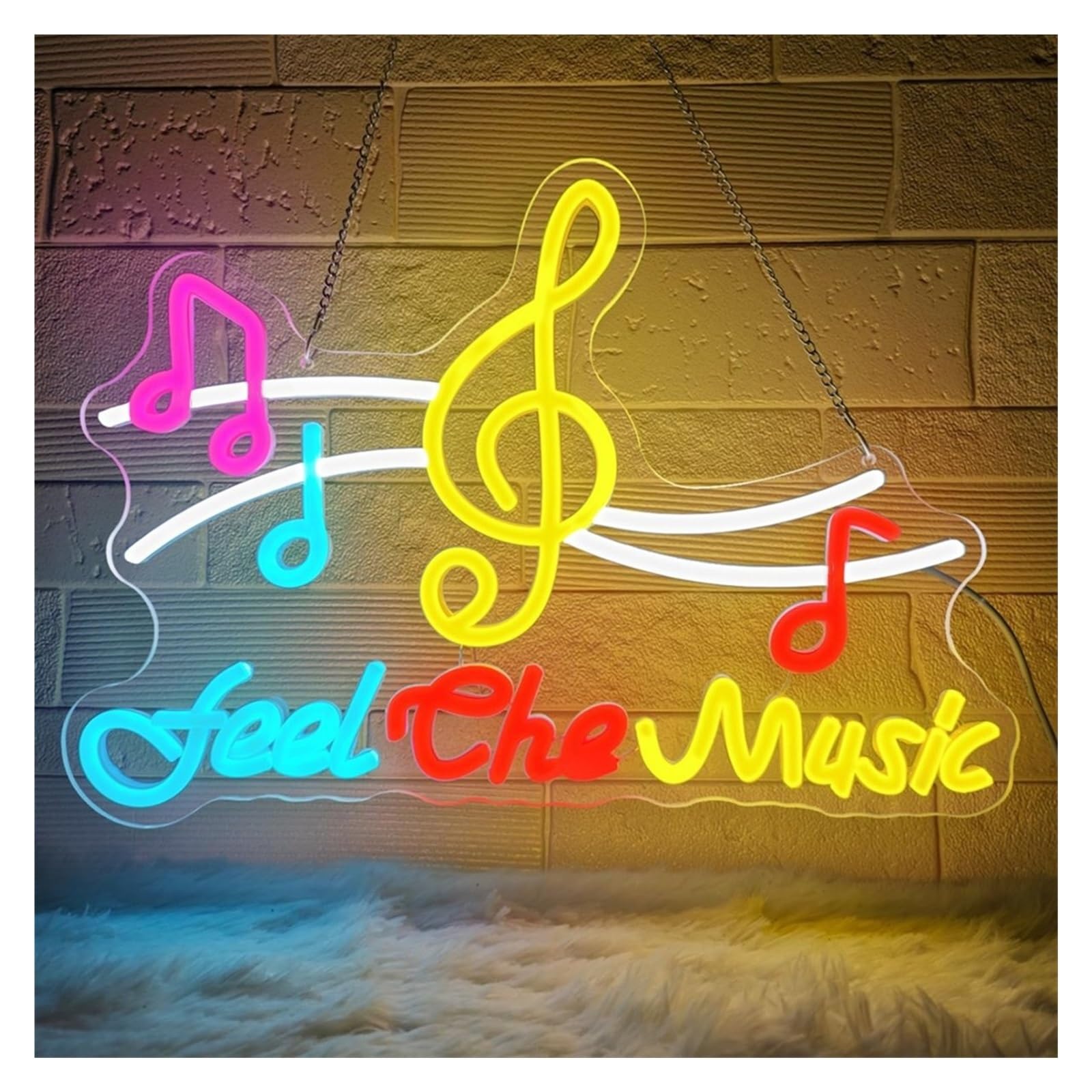XENITE Hanging Art Neon Signs Feel The Music Neon Light with USB Dimmable Note Design for Bedrooms, Studios, Bars, and Music Rooms 40x28cm