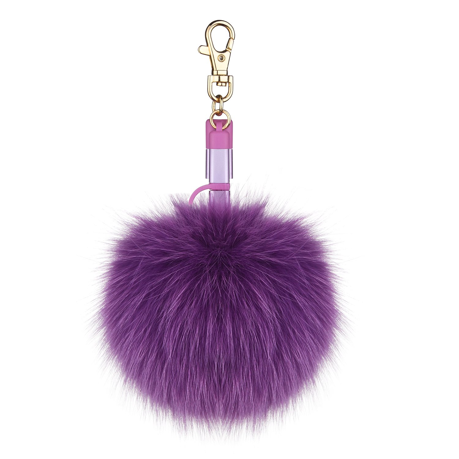 Fur Pom Pom Ball Keychain Charger Cable,Milletech 2in1 Lightning & Micro USB Charging Cable Compatible iPhone X 8 Plus iPad Samsung Huawei Mobile Phone Handbag Purse Charms(Not Work Type-C Devices)