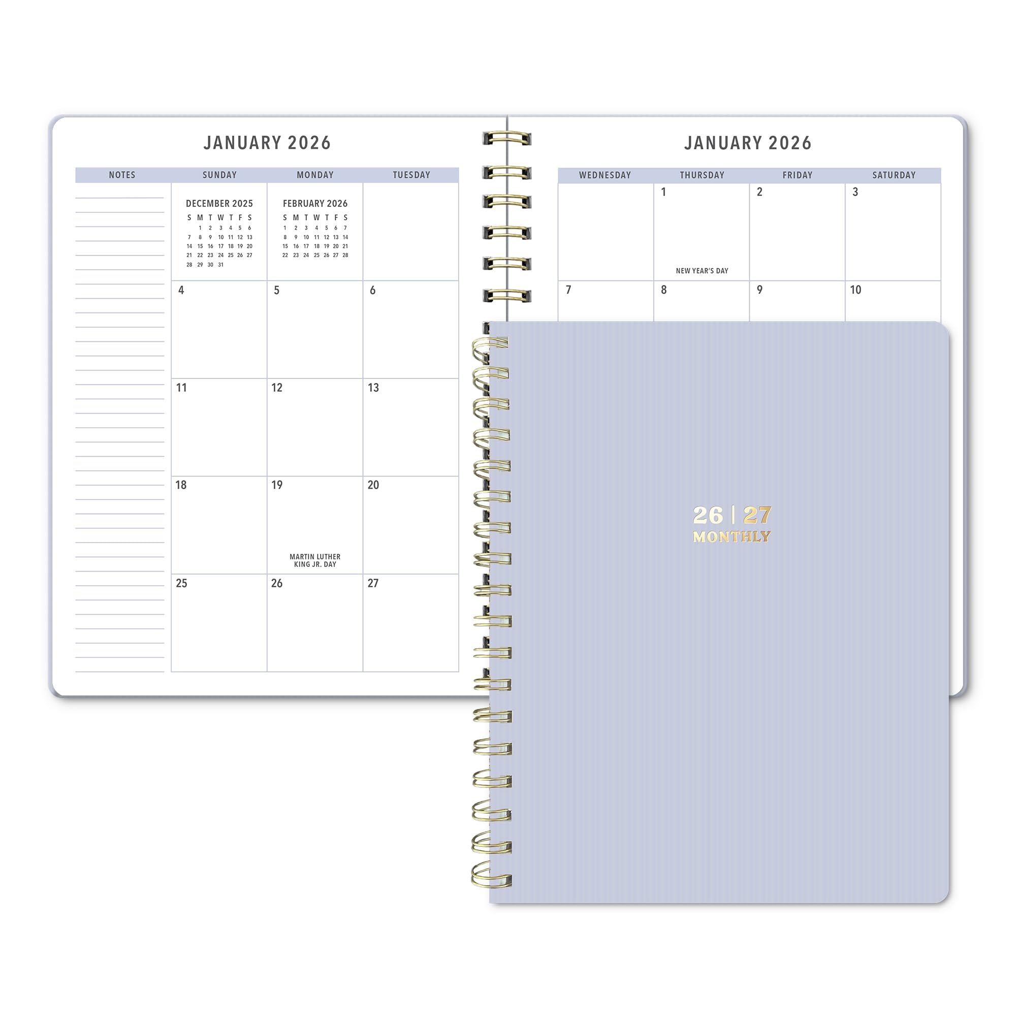 Sweetzer & Orange 2026-2027 Monthly Planner Notebook – 7.5" x 9.5" Two-Year Calendar Planner – January 2026 to December 2027 – Clean Monthly Layout, Sturdy 120gsm Paper, Gold Spiral Binding