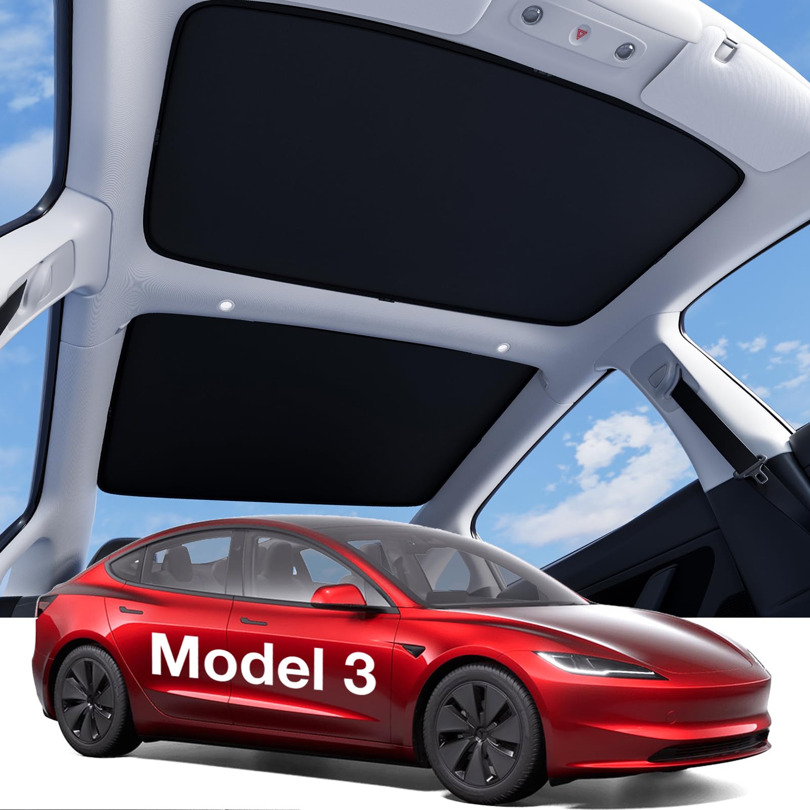 Wigoo for Tesla Model 3 Accessories Sunshade roof, Interior Black | For Model 3 2020~2026, Never Sag, Nano Ice-Crystal Coatings, 3-Gen Heat Insulation Glass Roof Sun Shade