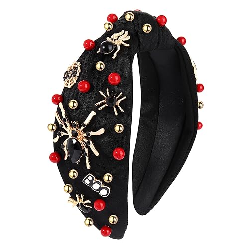 Miniatura 1 de ZITULRY Diadema de Halloween para mujer, diseño de araña, caramelo, maíz, cristal, adornado con nudo superior ancho, diadema anudada con diamantes