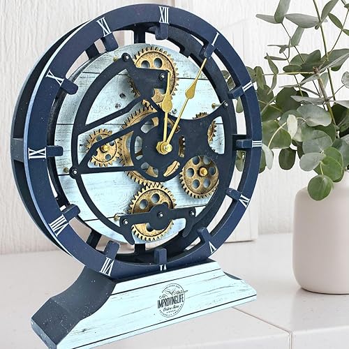 Miniatura 2 de The Gears - Reloj de escritorio de 10 pulgadas con engranajes móviles reales convertibles en reloj de pared (granja blanca)