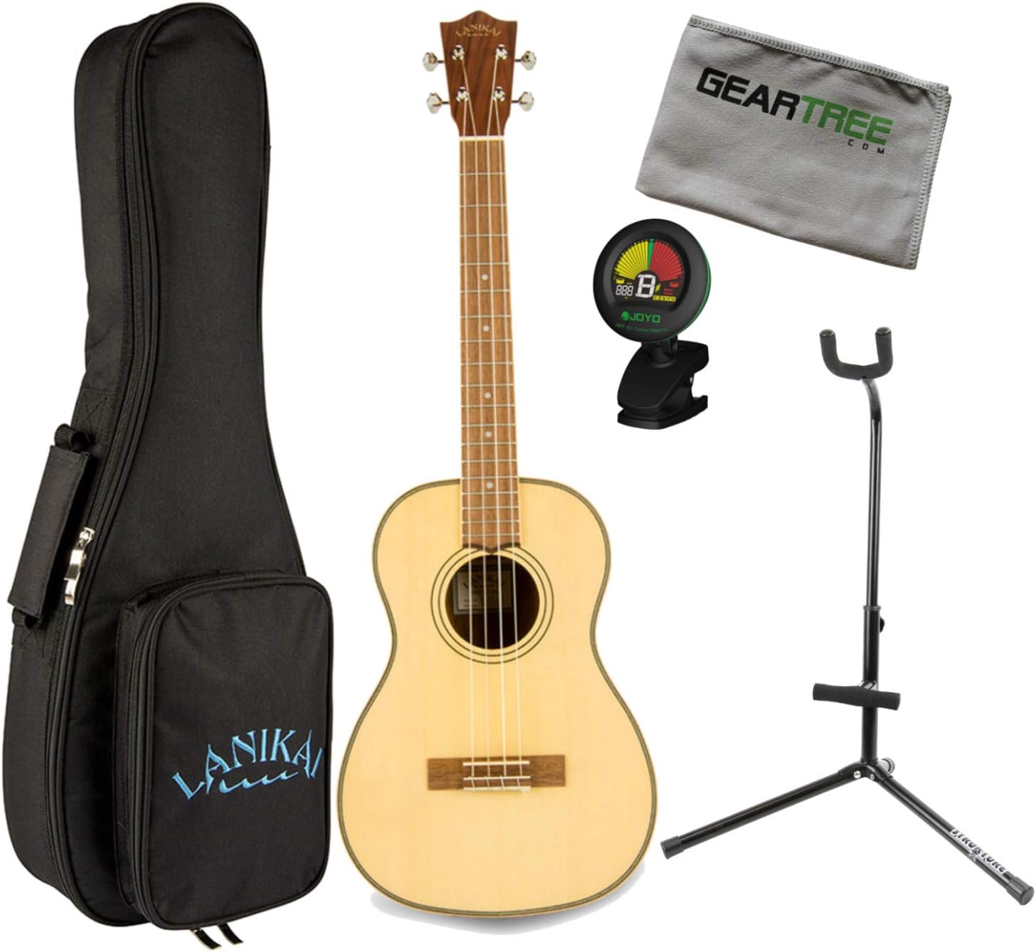 Lanikai SPST-B Solid Spruce Top Morado B/S Baritone Ukulele w/Bag, Stand, Cloth,