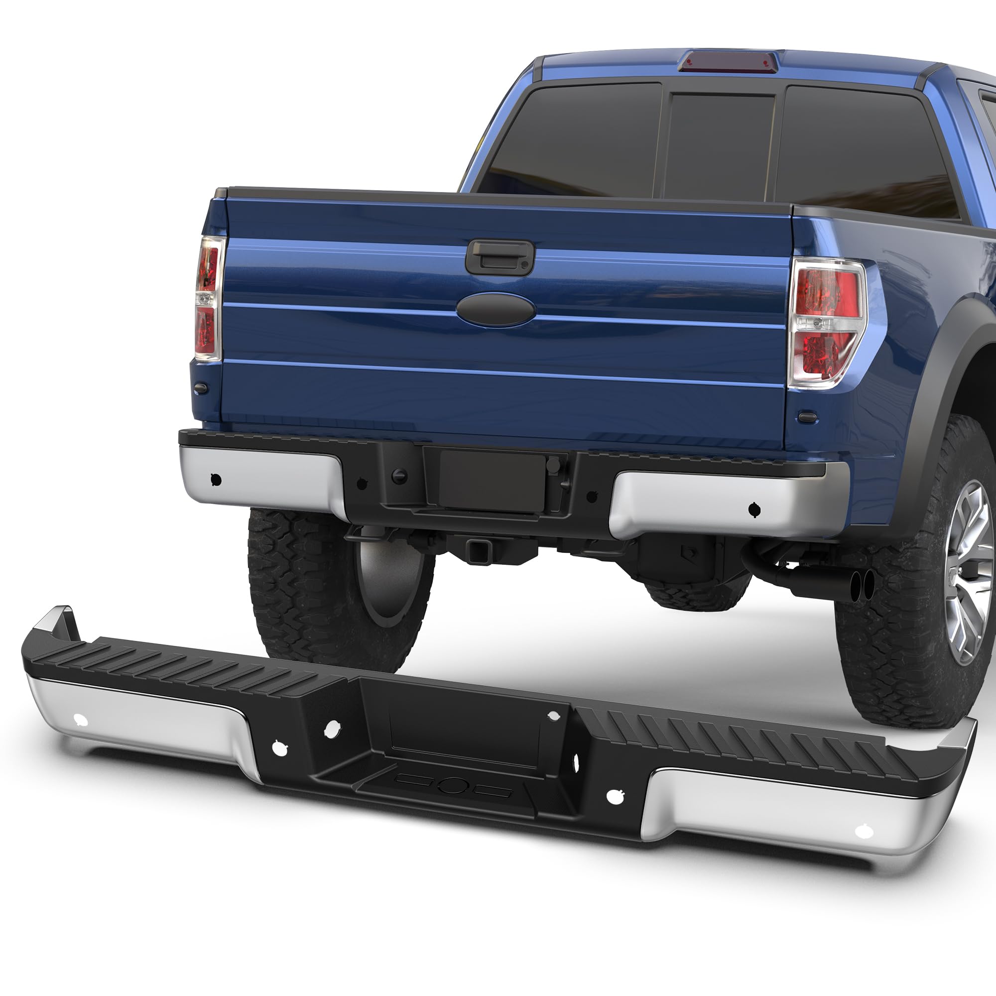 KUIPERAUTO Rear Steel Bumpers Assembly Compatible for 2009-2014 Ford F-150 F150 Pickup WITH Parking Sensor Holes Complete Back Bumpers FO1103160 -