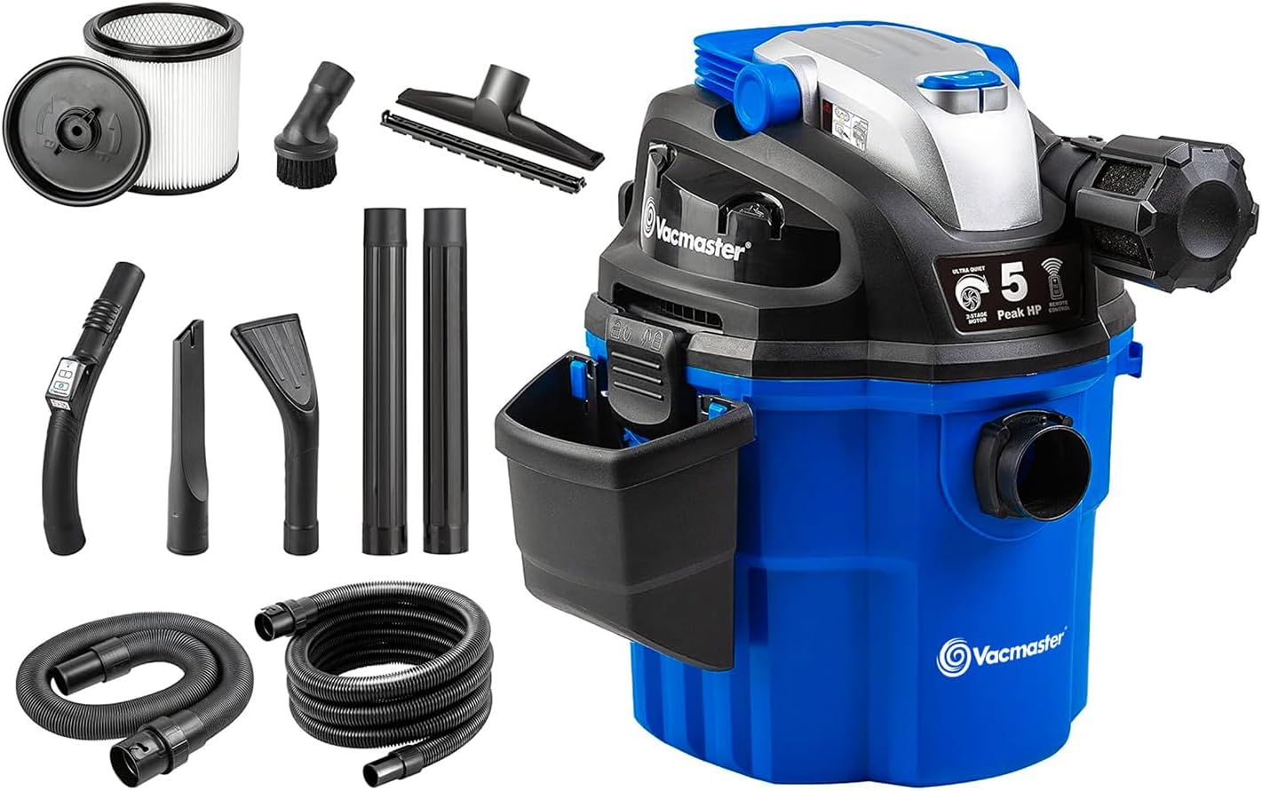 Vacmaster VWM510 5-Gallon 5 Peak HP Remote Control Wall Mount Wet/Dry Shop Vacuum , Blue