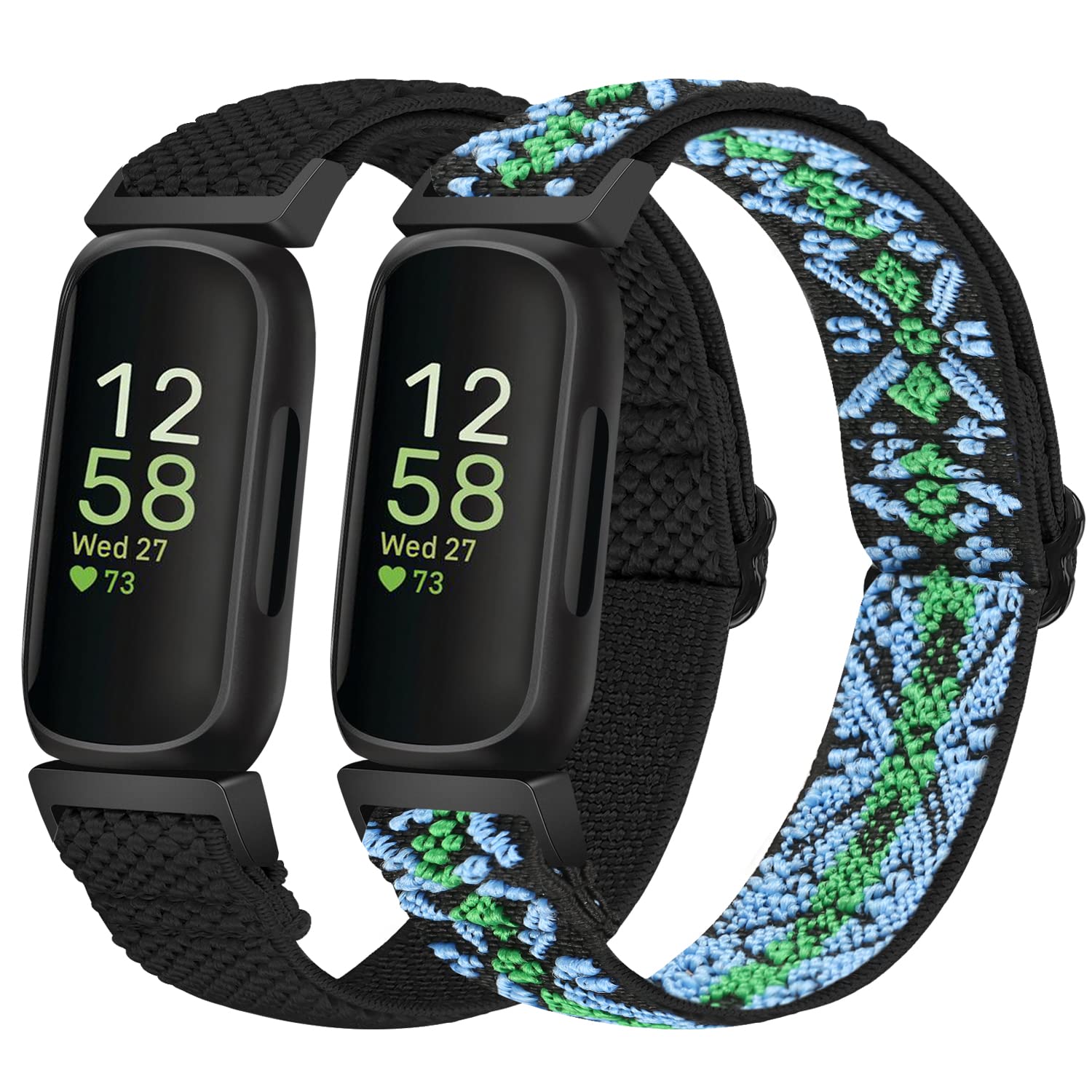 Tiptops Elastische Nylonbänder Kompatibel mit Fitbit Inspire 3/Inspire 2/Inspire/Inspire HR/Ace 3/Ace 2 Frauen Männer Kinder, Verstellbare Atmungsaktive Nylon Ersatz Solo Loop Armbänder （2 Pack）