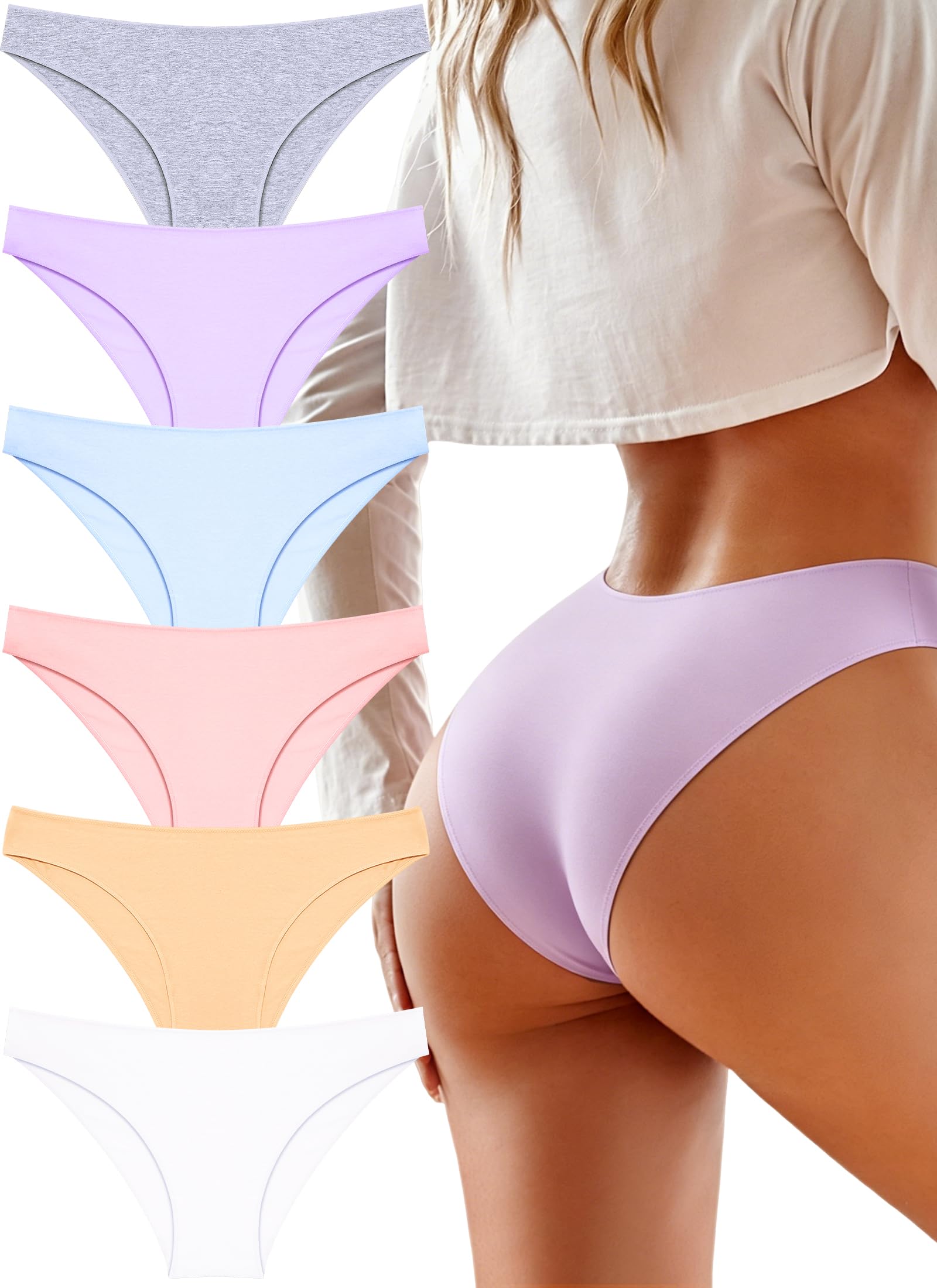 Cotton Underwear Women Sexy Cheeky Bikini Panties Lingerie Outfits 6 pack | Soft Breathbale Basics Essentials Underwear Plus Size Cute Fall Summer Neutrals Colors Panties Outfits Clothes for Women Girl