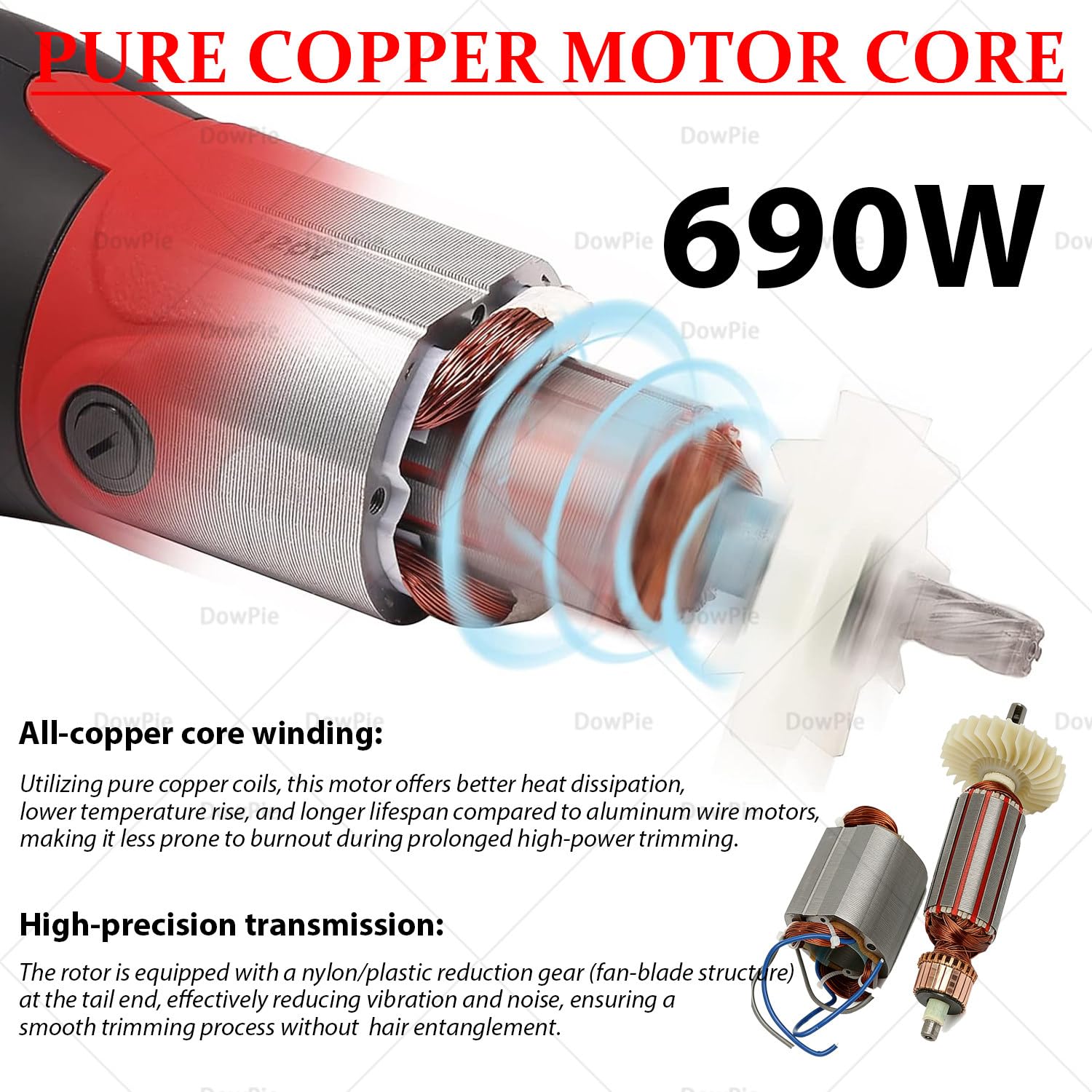 Cortapelos Profesionales para Animales de Pelo Grueso, 690 W, 6 velocidades Ajustables, para el Cuidado de Caballos, Ganado y Perros Grandes. Esquila y Aseo eficientes. 220V