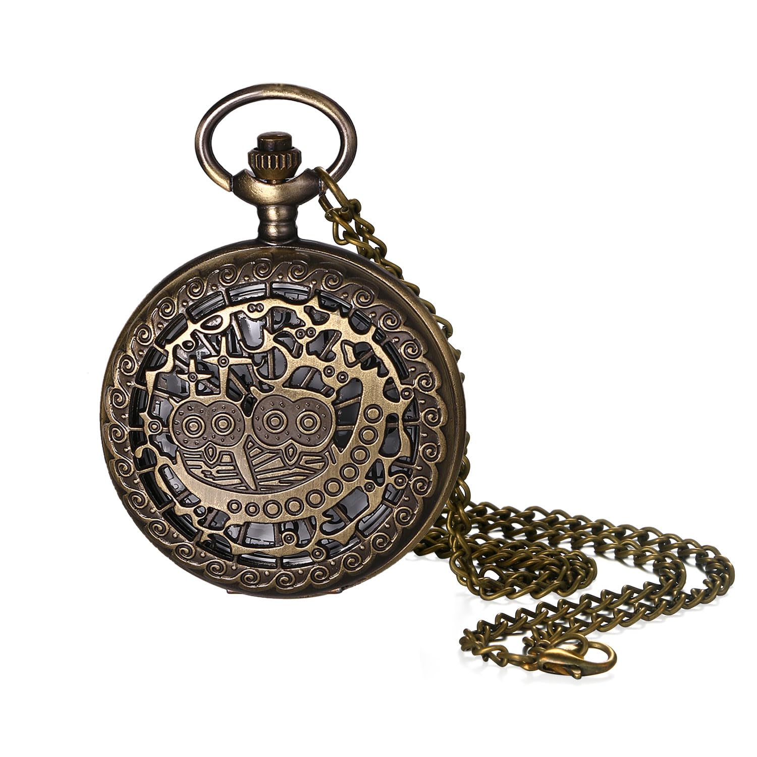 Avaner Taschenuhr mit Kette Vintage: Bronze Taschenuhr mit Arabischen Ziffern Halskette Uhr Pulloverkette Analog Quarzuhr Geschenk für Frauen Männer