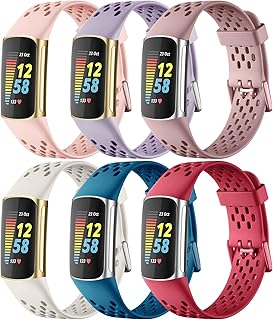 Maledan Stylish Sport Band Compatible for Fitbit Charge 5 Bands Women Men, Soft and Breathable Wrist Band Replacement Bracelet for Fitbit Charge 5 Advanced Fitness Tracker Accessories, 6 Packs
