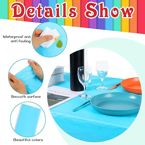 Miniatura 3 de VAIPI Paquete de 12 manteles desechables de plástico de colores surtidos, manteles rectangulares de colores surtidos, manteles rectangulares