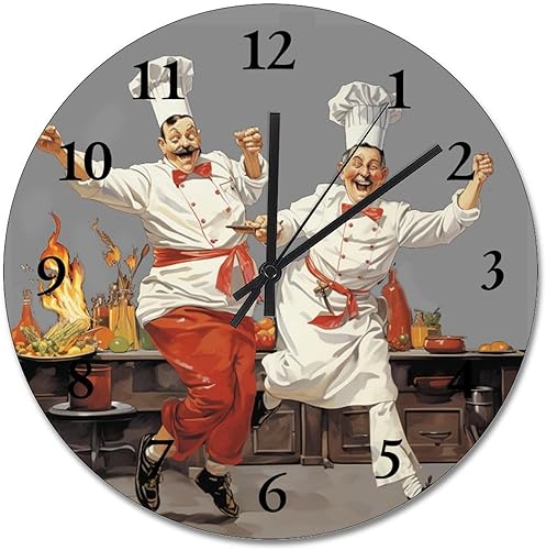 Miniatura 10 de ArogGeld Itanlian ChefRound - Reloj de pared para cocina, funciona con pilas, 12 pulgadas, silencioso, sin tictac, reloj colgante de granja, Estilo