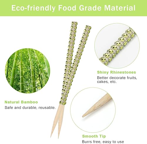 Miniatura 3 de Juego de 24 palitos de bambú de manzana, palitos brillantes de 24 piezas para pinchos de madera con diamantes de imitación de manzana, con bolsas de