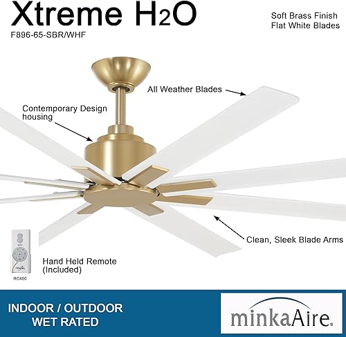 Miniatura 2 de MINKA-AIRE F896-65-SBR/WHF Xtreme H2O Ventilador de techo para exteriores con motor de CC de 65 pulgadas con control remoto en acabado de latón