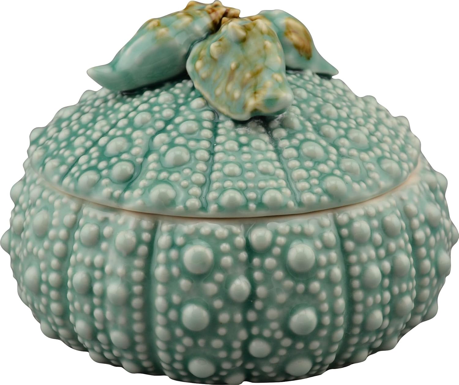 Blue Sky Clayworks Urchin Box, Ceramic, 7.5" x 7.5" x 5", Sea-Glass Keepsake Charm