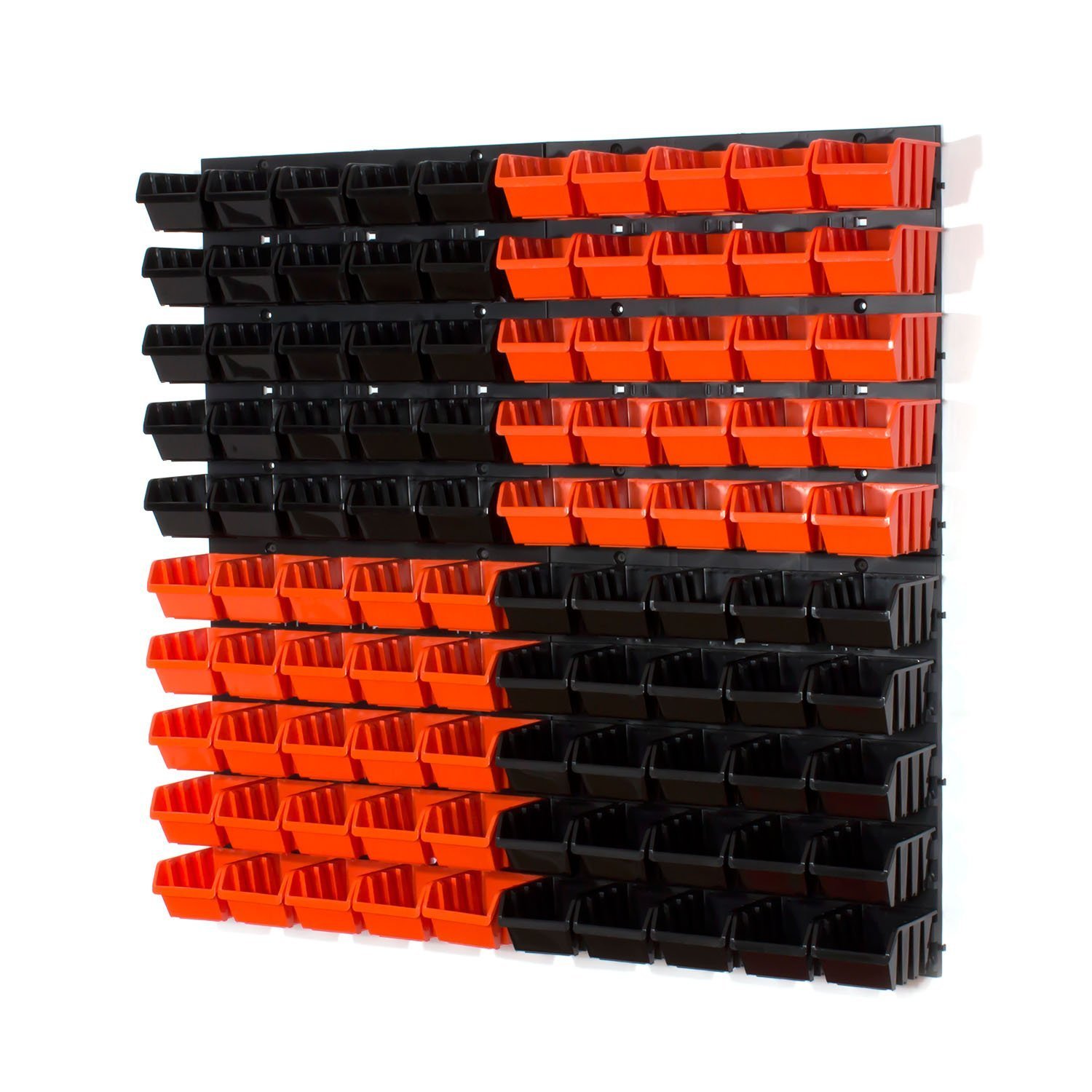 Set 4 pannelli per officina con kit di 100 contenitori Inbox misura 1 nero e arancione