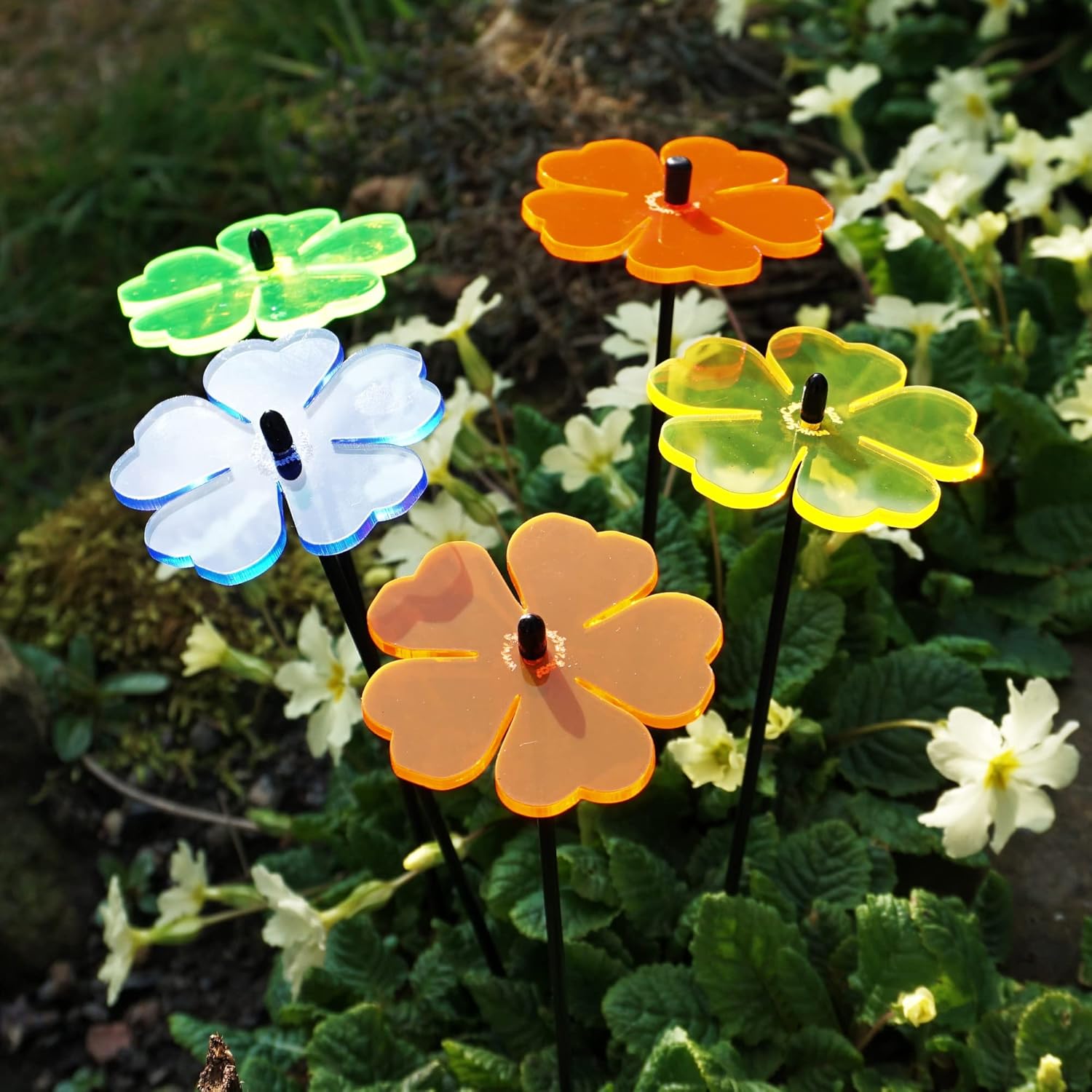 Sun Catcher Garden Decor Ornaments Double Blossoms, Set of 5 Decorative Garden Stakes, 25cm/10'' high Outdoor Yard Accessory, Great Gardeners Gift, Colour:Mixed Colours : Patio, Lawn & Garden