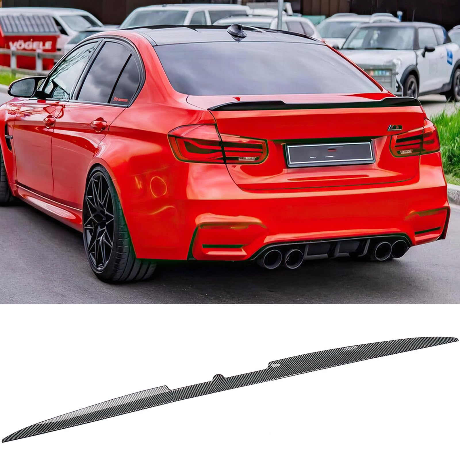 Car Universal Rear Spoiler 54" Trunk Spoiler Punch-Free Installation Roof Spoiler Kit Compatible with Most Cars (Carbon Fiber Three-Section Assembly, w/Adhesive)