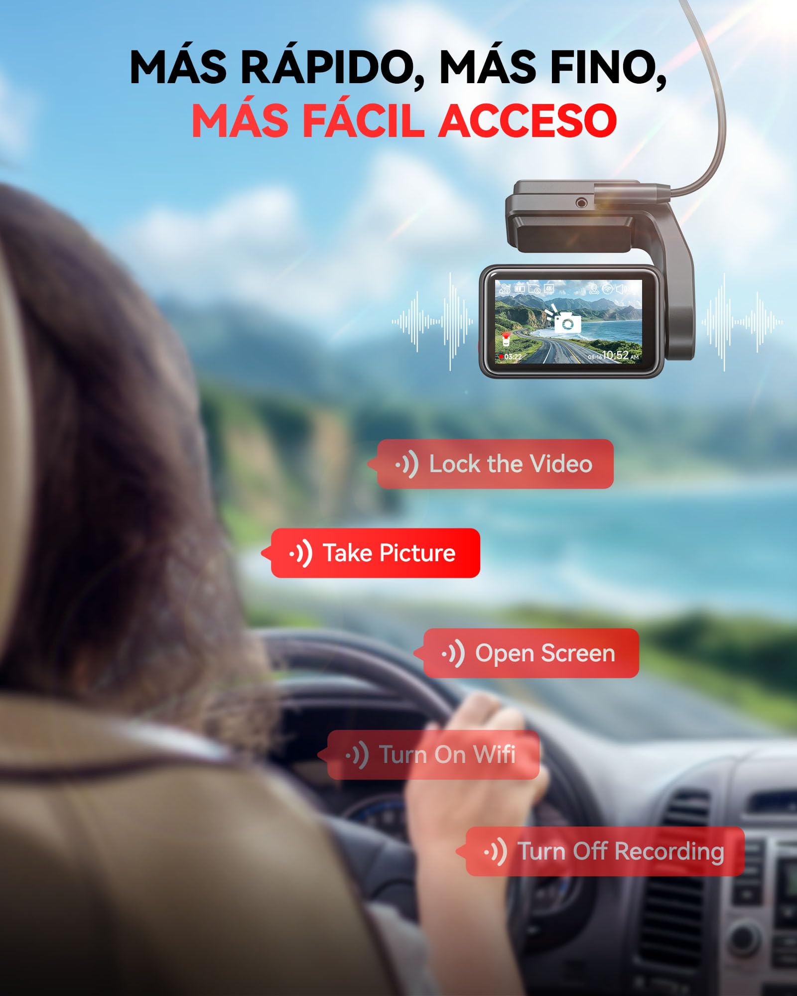 REDTIGER F4 4K Front 2.2-Inch Mini Dashcam Cámara Coche, 2160P UHD Touchscreen, Voice Control, Built-in 32GB Card, Night Vision, GPS, WiFi App Control, Loop Recording, 24-Hour Parking Surveillance