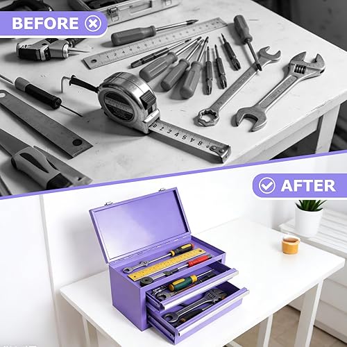Miniatura 7 de Mini caja de herramientas de acero con cajones, pequeña caja de herramientas para organizador de almacenamiento de artículos pequeños, organizador