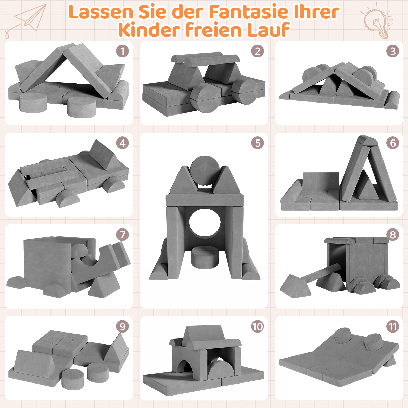 MAMIZO Divano da Gioco per Bambini, DivanoModulare per Bambini con 15PCS Modulo, Poltrona Letto bambino, Divano Trasformabile in Schiuma per bambino, per Camera da Letto, Sala Giochi