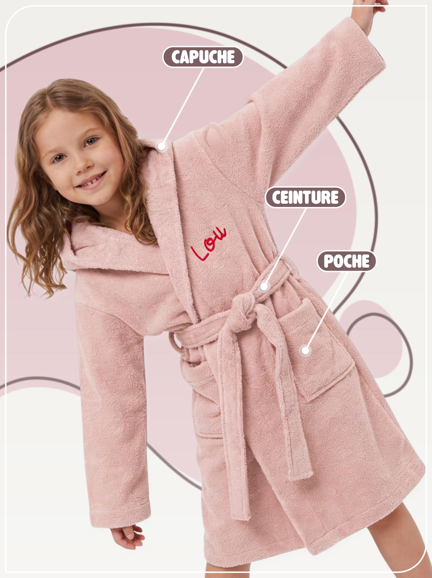 KDO MAGIC - Peignoir de bain enfant personnalisé - Brodé avec un prénom - Sortie de bain personnalisable 100% Coton - Idée cadeau Noël
